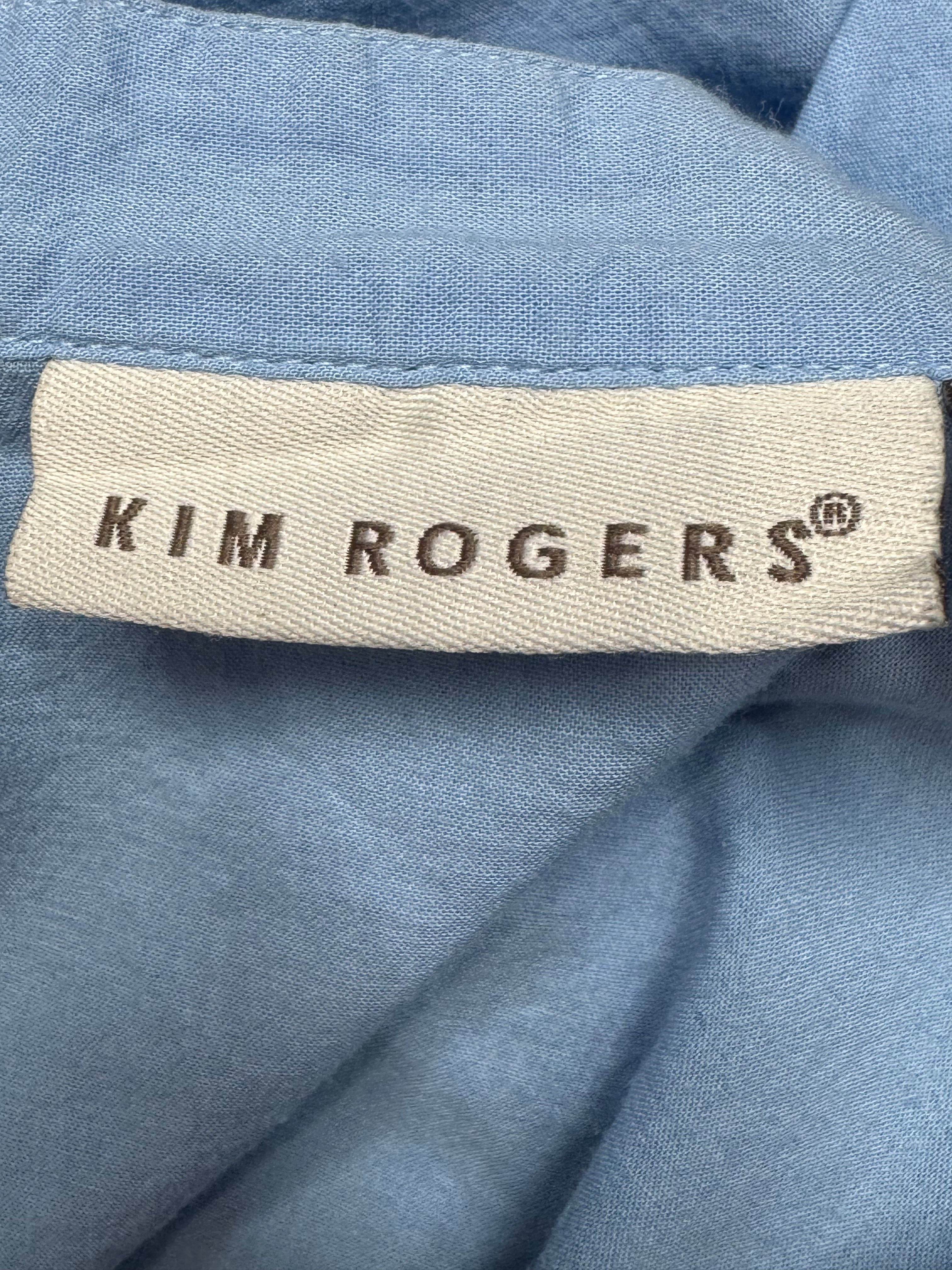 Kim Rogers Light Blue Cotton Blouse Large Embroidered Lace V-Neck Button Down