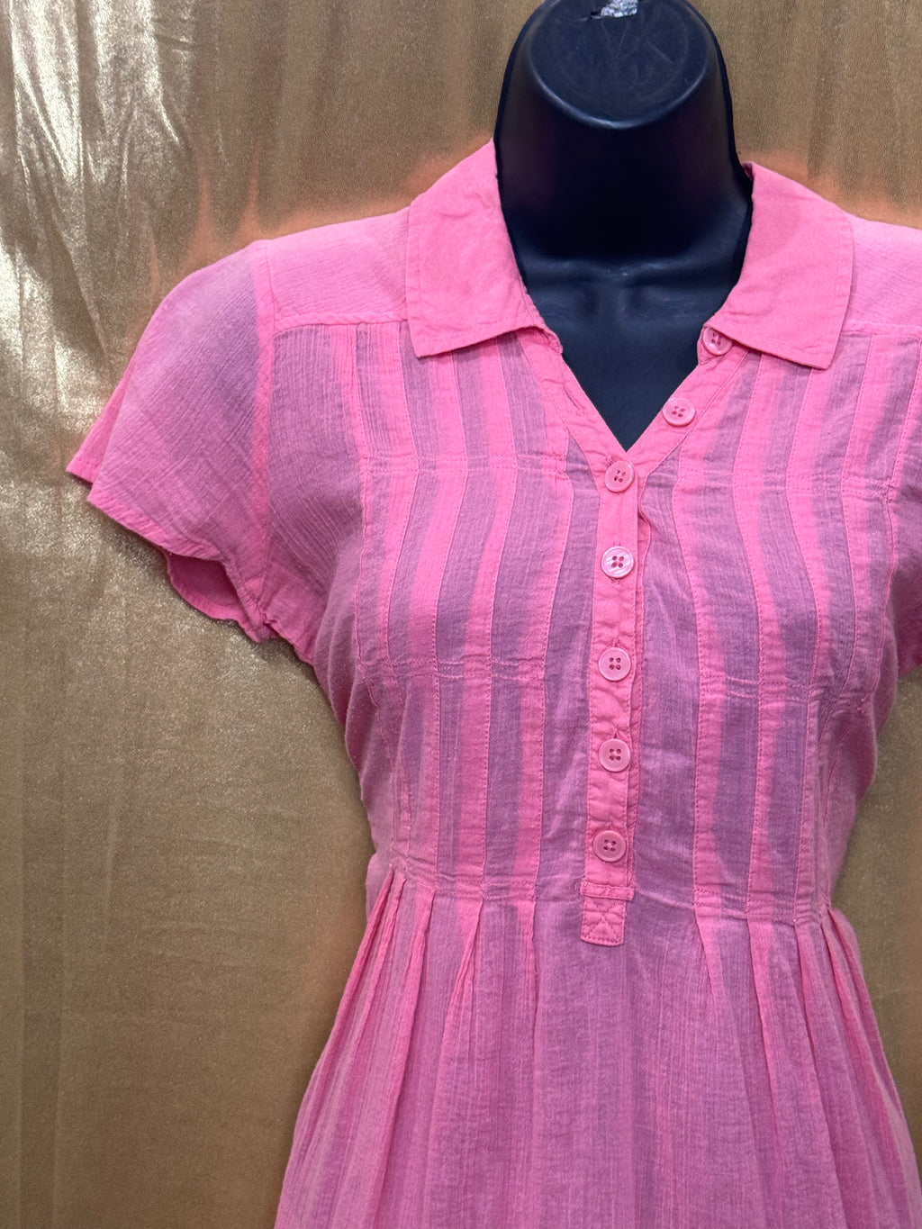 DKNY Jeans Pink Cotton Pintuck Short Sleeve Blouse L