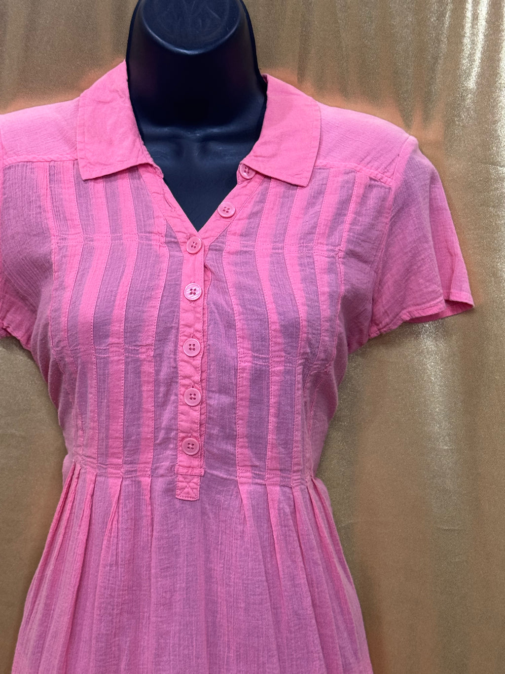 DKNY Jeans Pink Cotton Pintuck Short Sleeve Blouse L