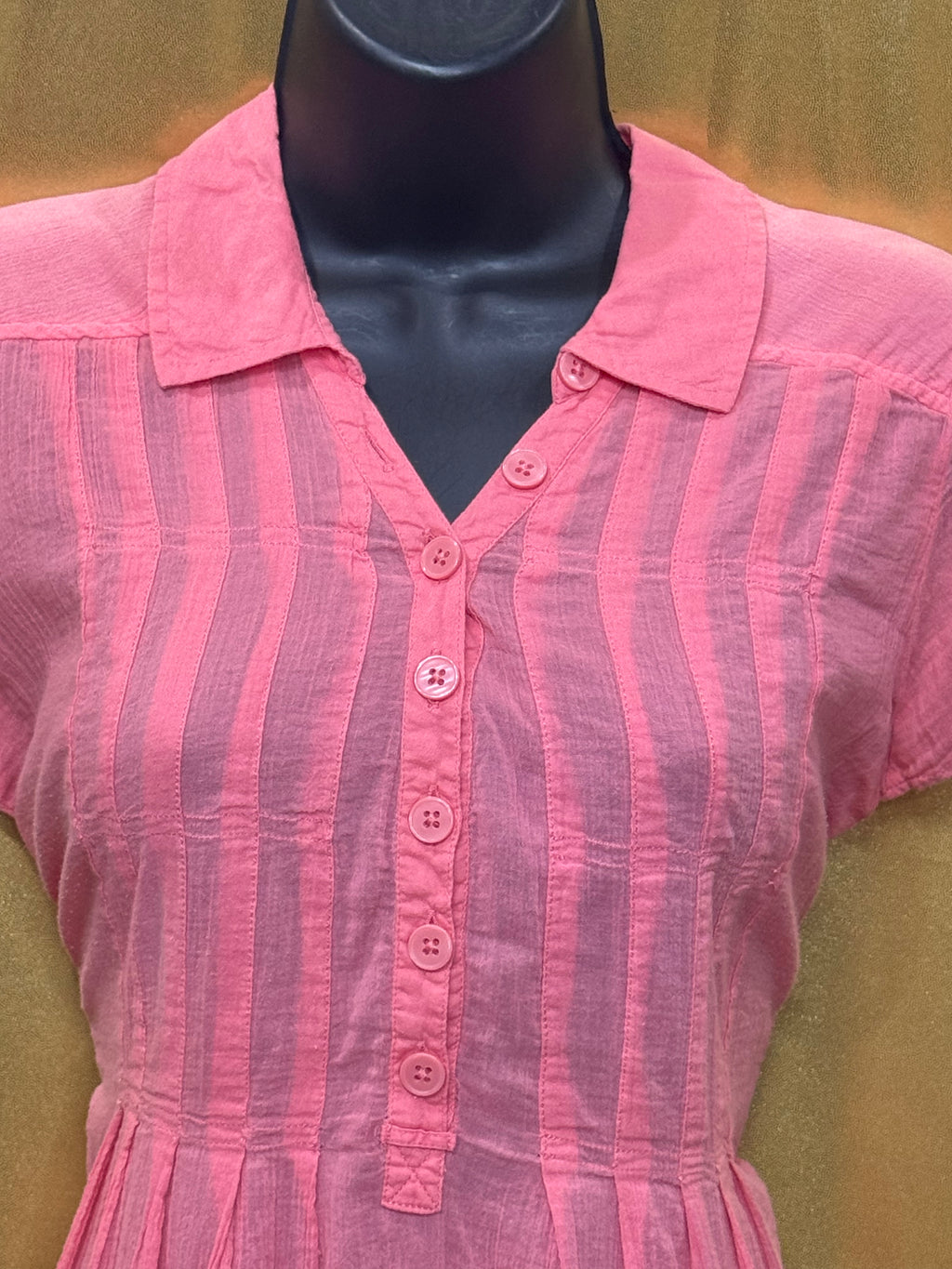 DKNY Jeans Pink Cotton Pintuck Short Sleeve Blouse L