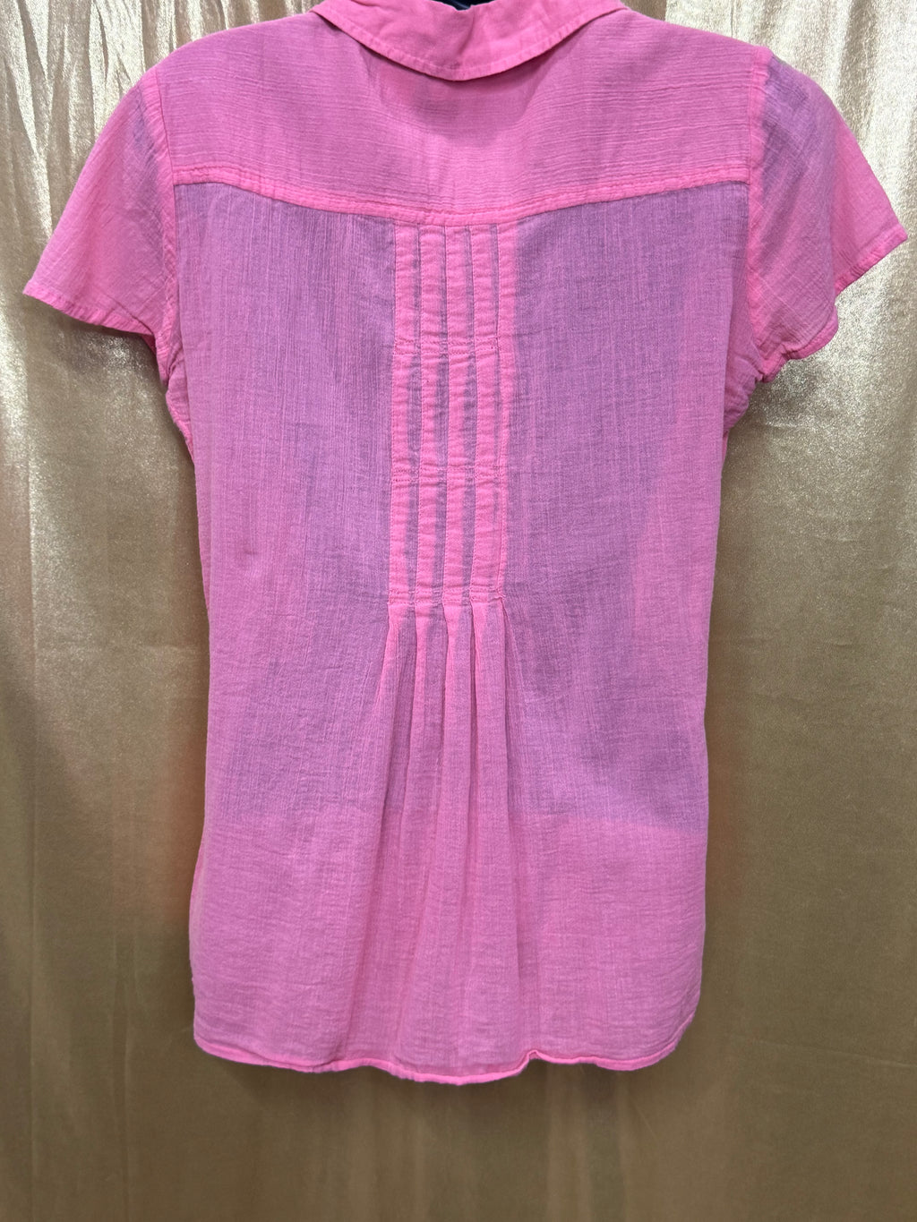 DKNY Jeans Pink Cotton Pintuck Short Sleeve Blouse L