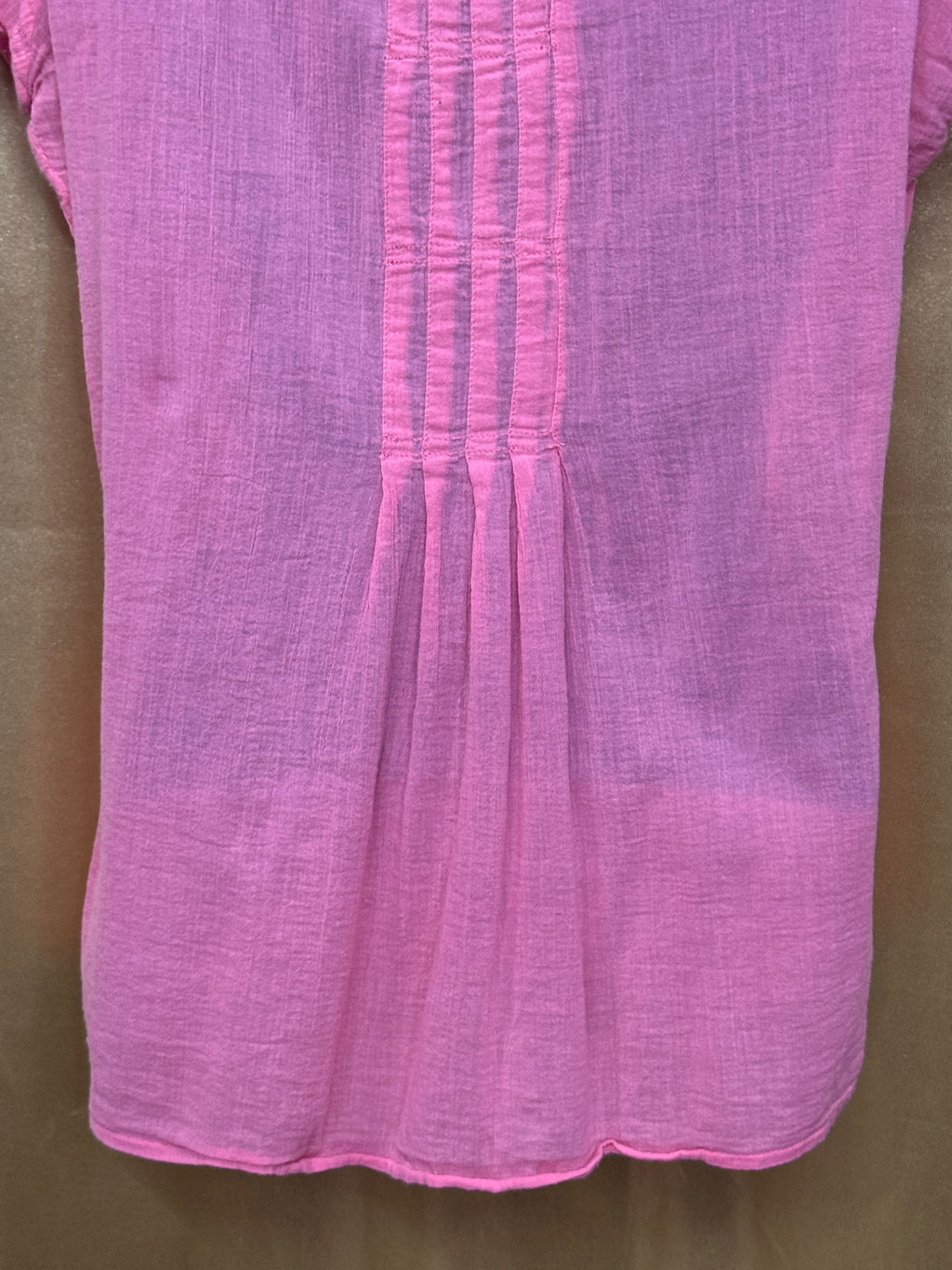 DKNY Jeans Pink Cotton Pintuck Short Sleeve Blouse L