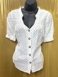 GEEGEE White Polka Dot Button-Down Blouse | Size Small