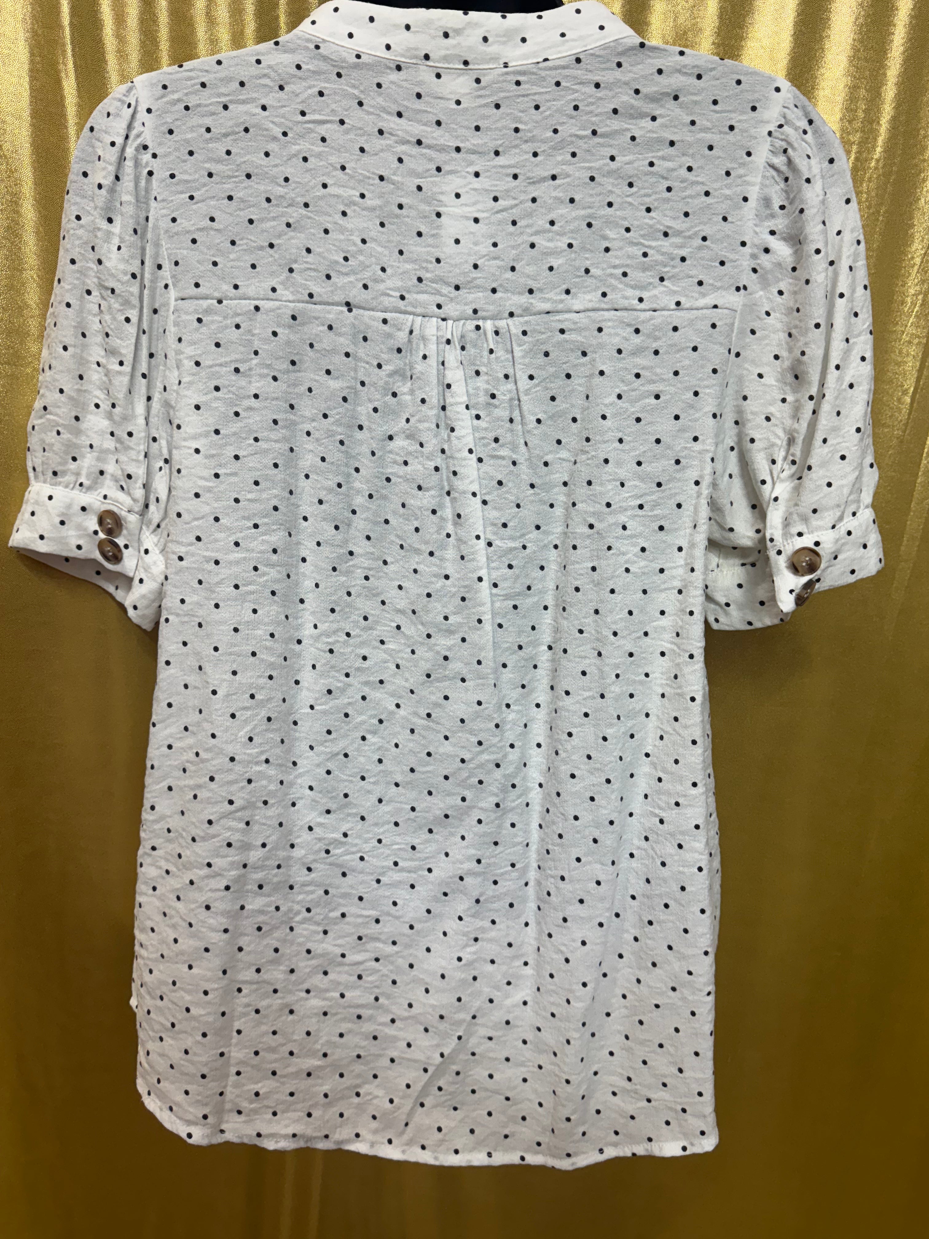 GEEGEE White Polka Dot Button-Down Blouse | Size Small