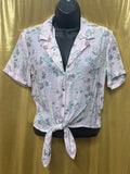 Candie's Pink Floral Tie-Front Crop Top — Size Small