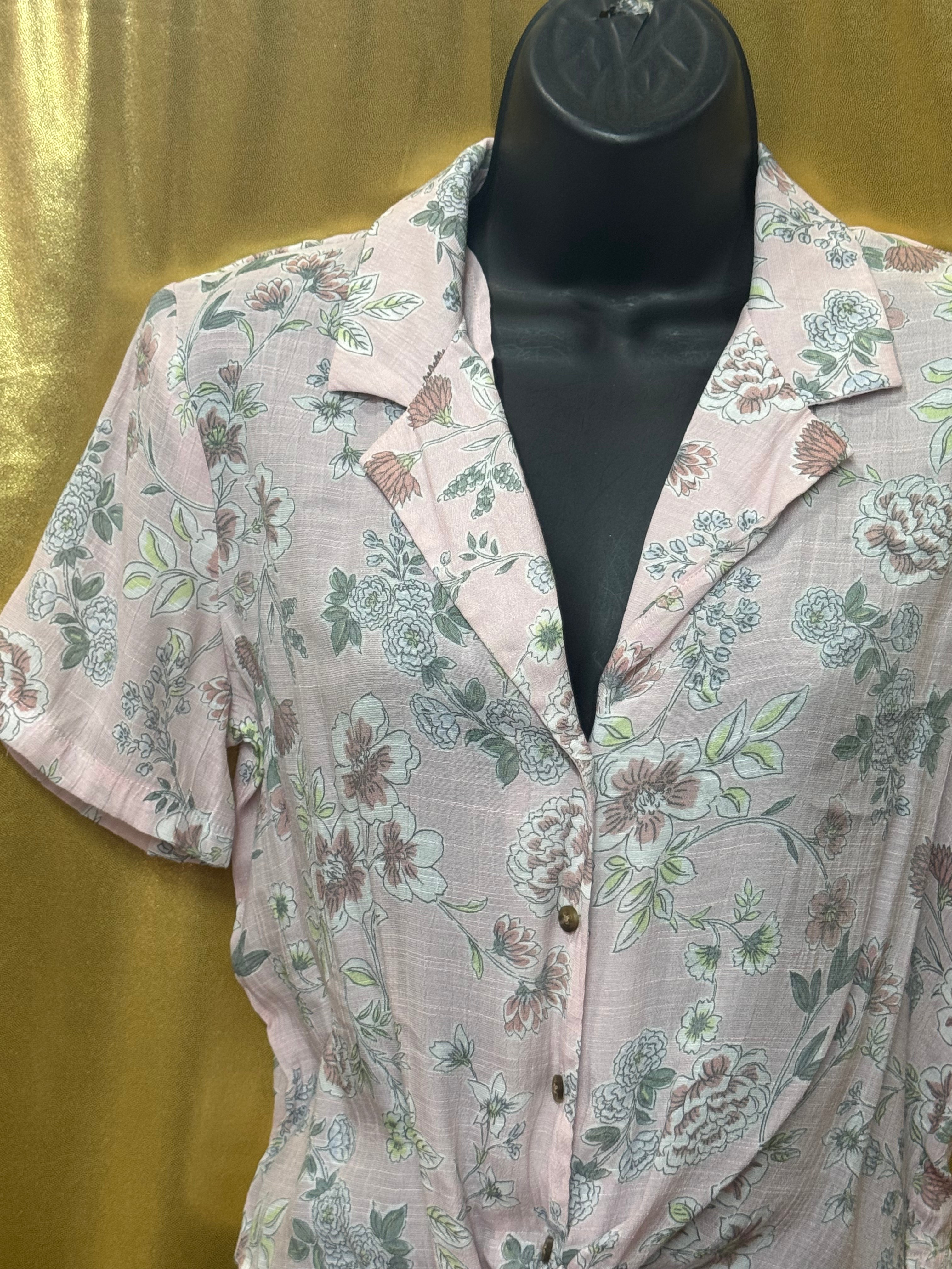 Candie's Pink Floral Tie-Front Crop Top — Size Small