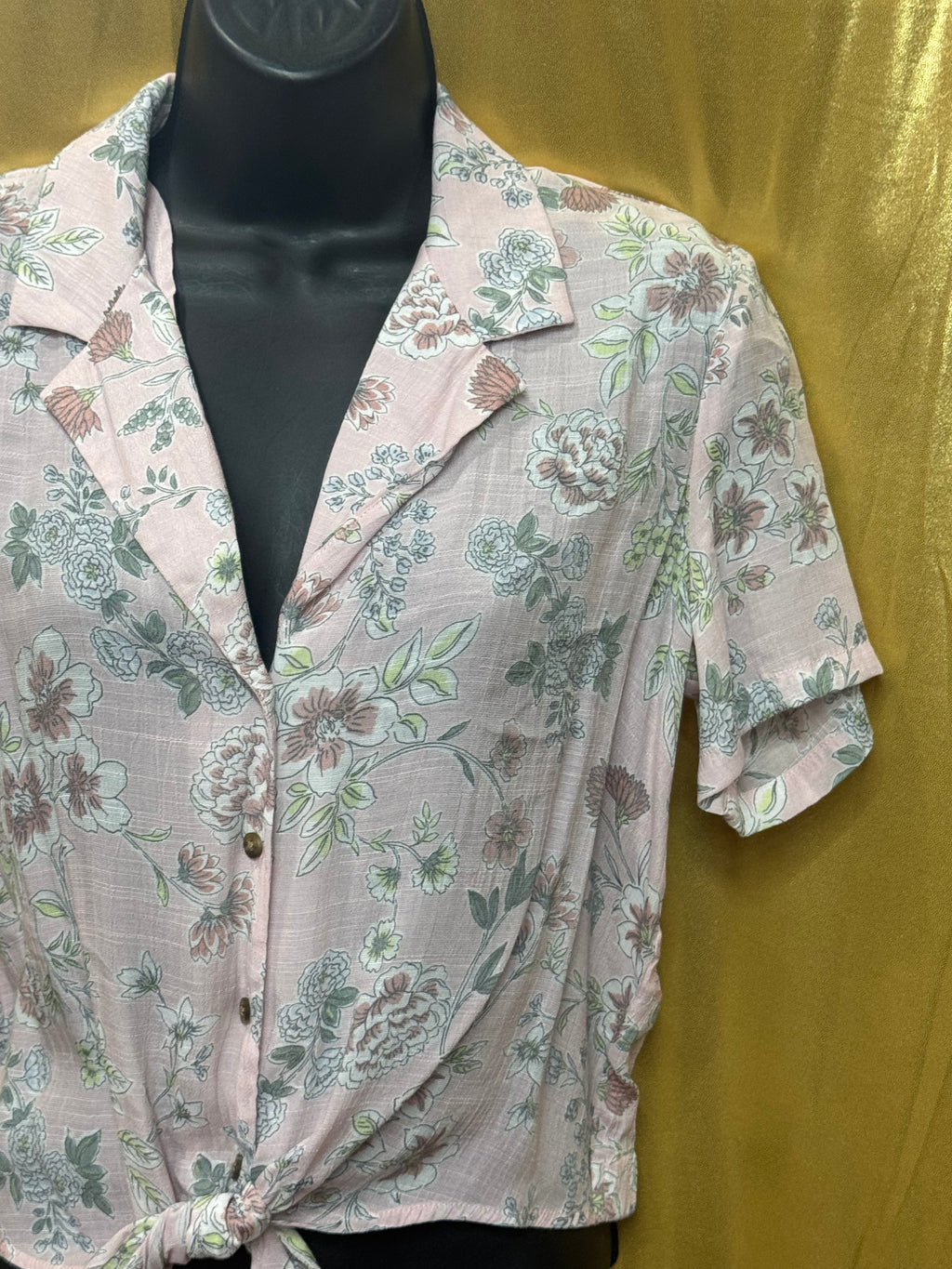 Candie's Pink Floral Tie-Front Crop Top — Size Small