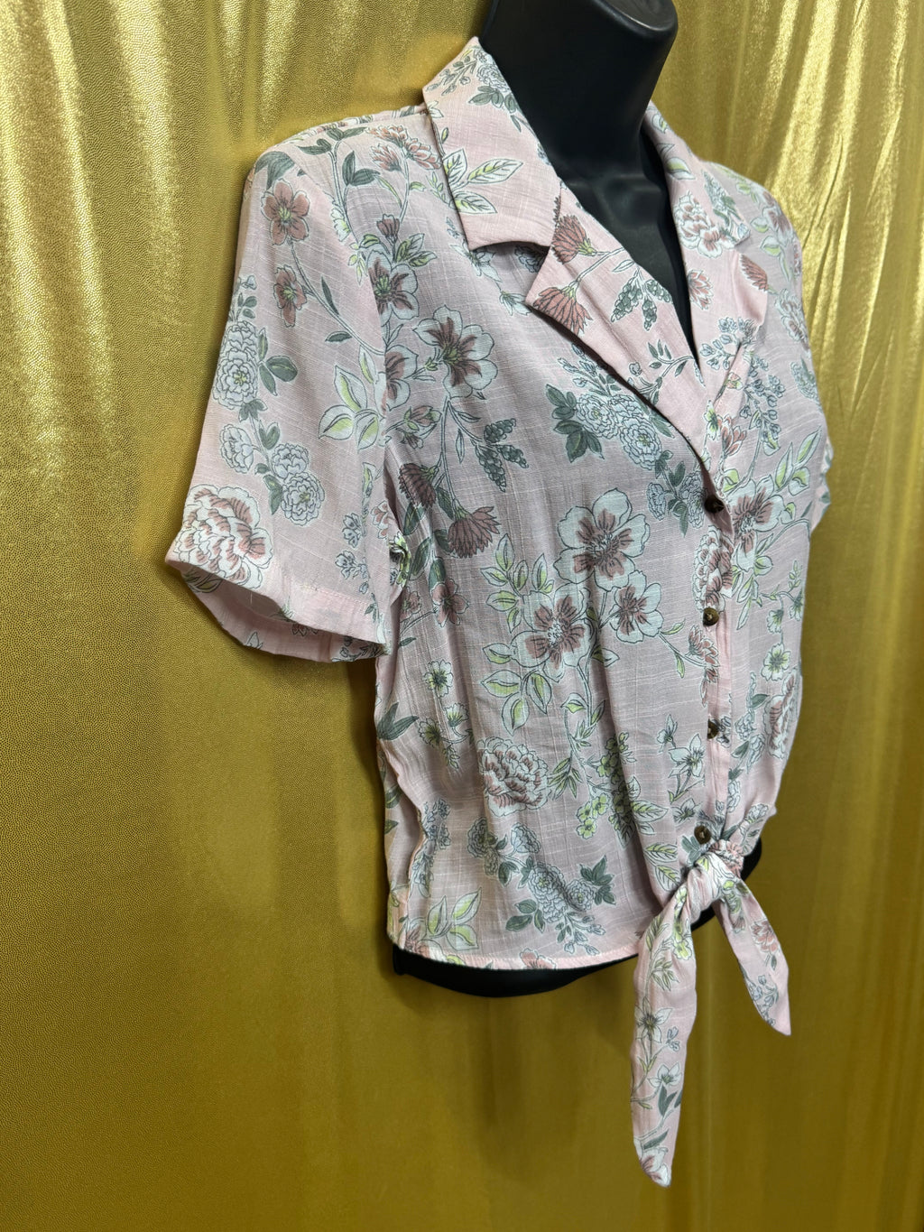 Candie's Pink Floral Tie-Front Crop Top — Size Small
