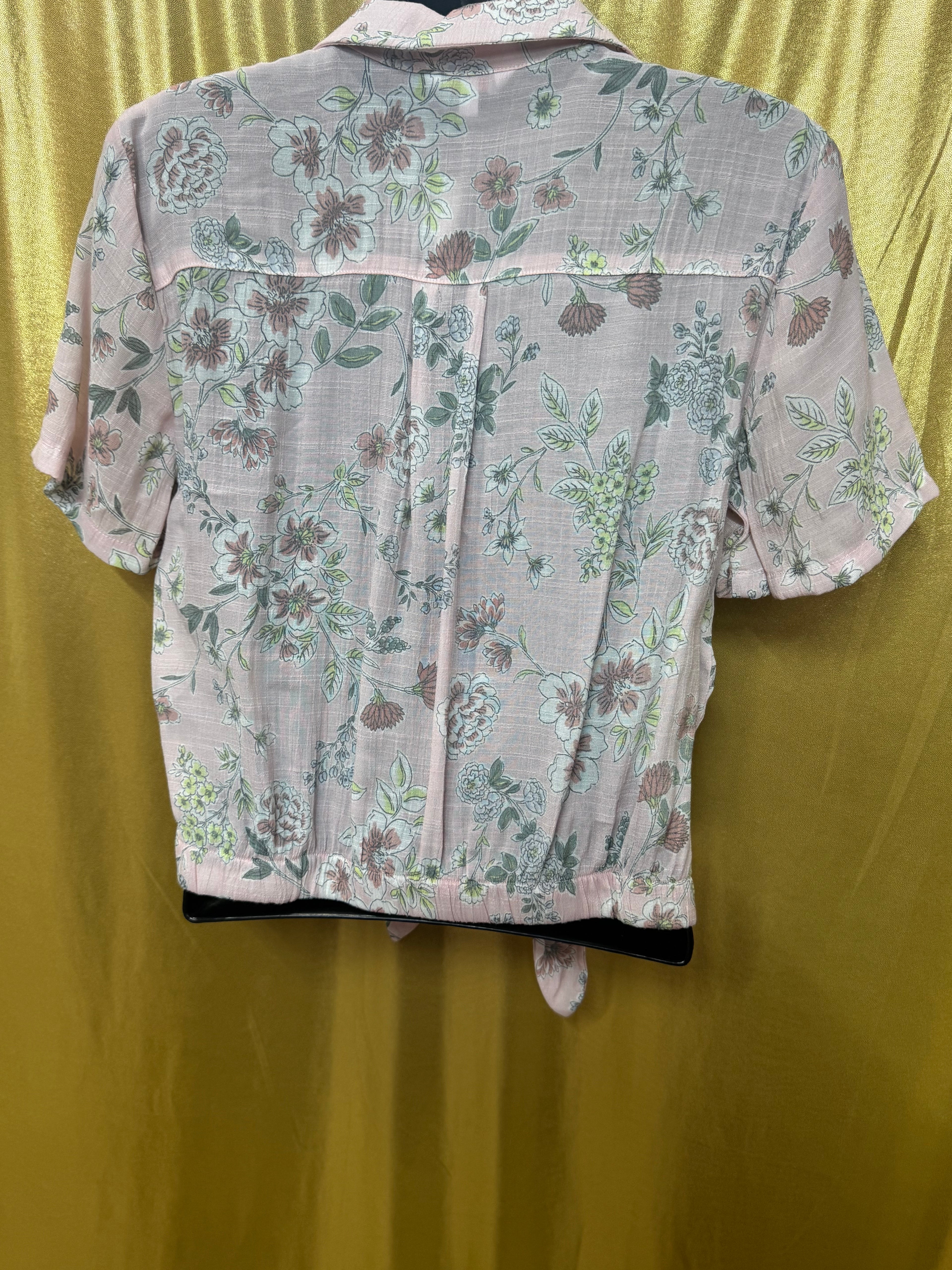 Candie's Pink Floral Tie-Front Crop Top — Size Small