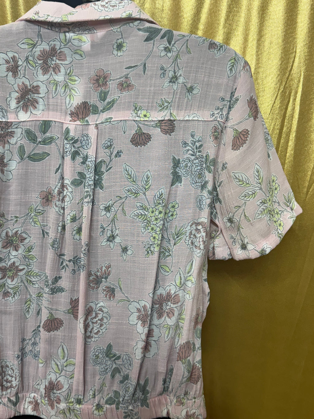 Candie's Pink Floral Tie-Front Crop Top — Size Small