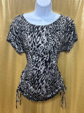 Isabella Rodriguez Leopard Print Blouse | Size Small | Ruched Side Drawstring Top