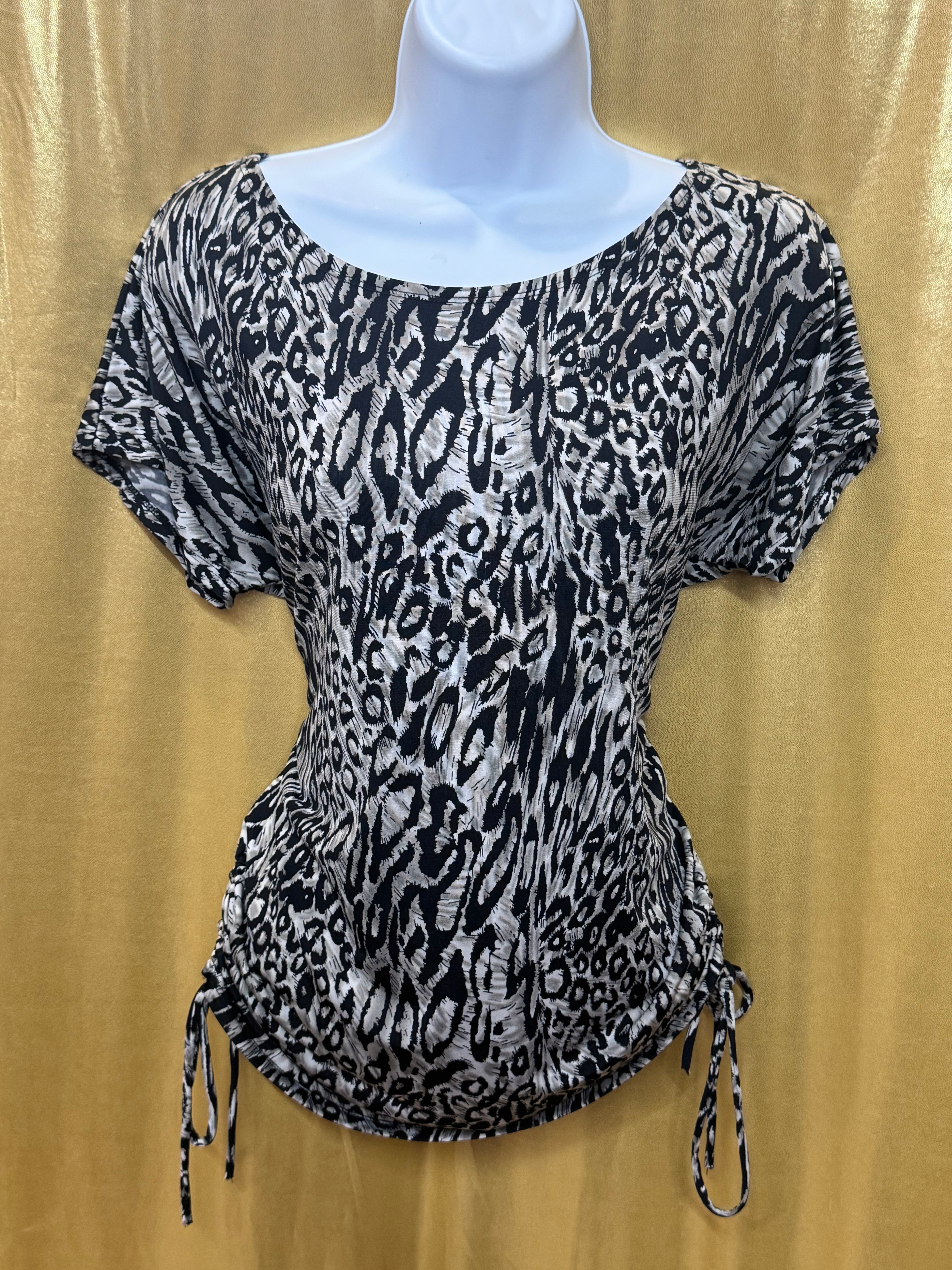 Isabella Rodriguez Leopard Print Blouse | Size Small | Ruched Side Drawstring Top