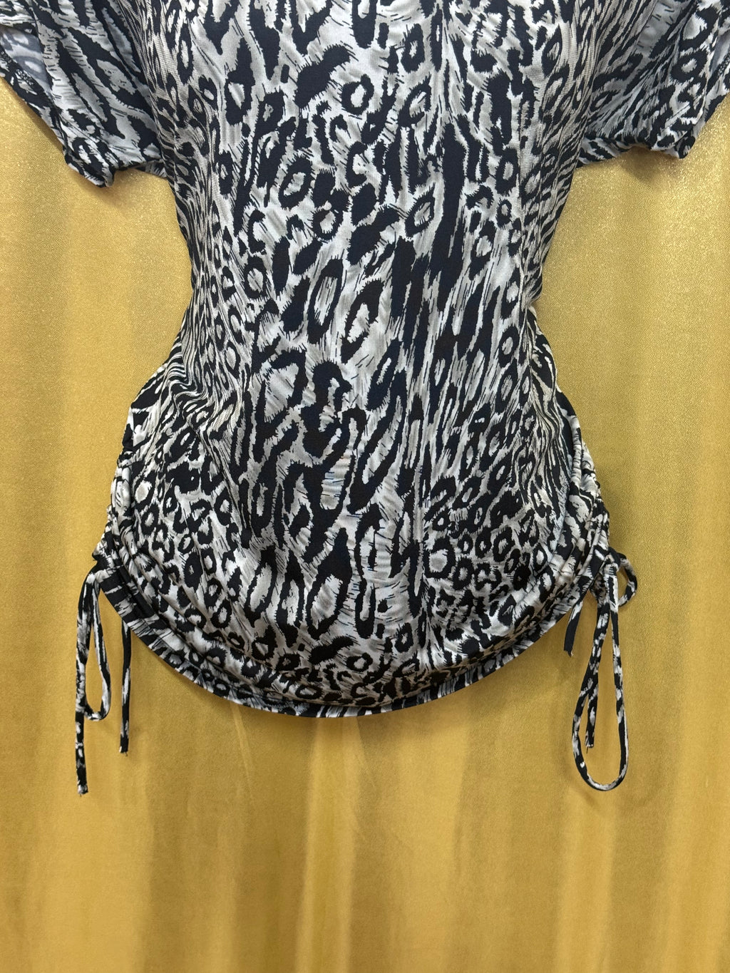 Isabella Rodriguez Leopard Print Blouse | Size Small | Ruched Side Drawstring Top