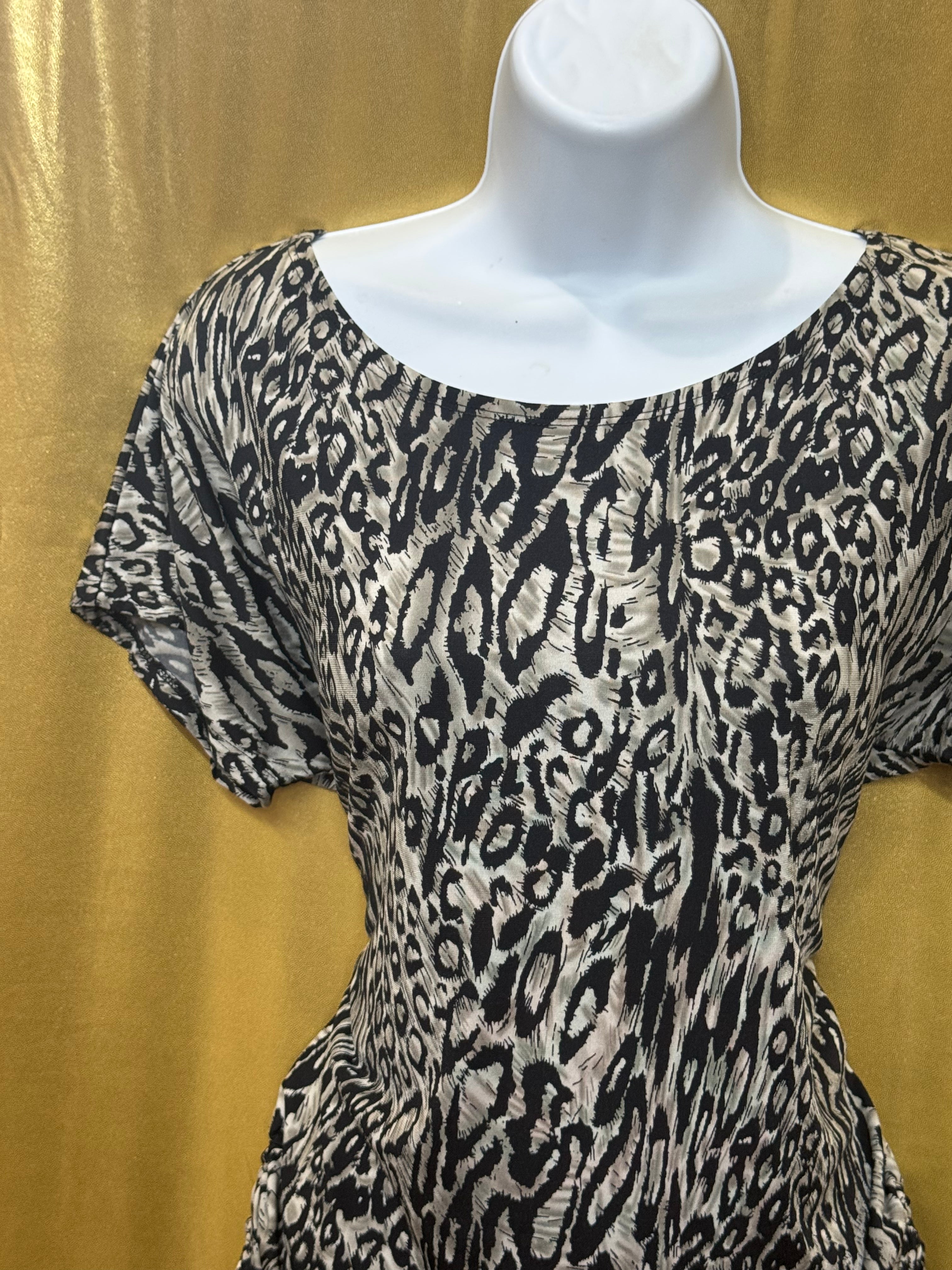 Isabella Rodriguez Leopard Print Blouse | Size Small | Ruched Side Drawstring Top