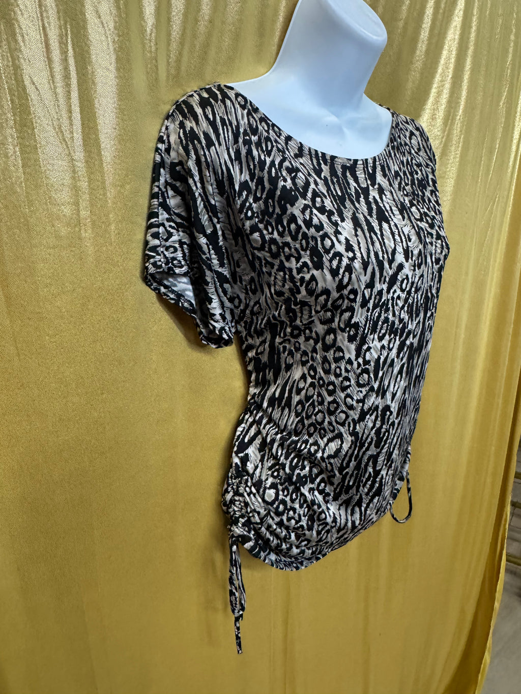Isabella Rodriguez Leopard Print Blouse | Size Small | Ruched Side Drawstring Top