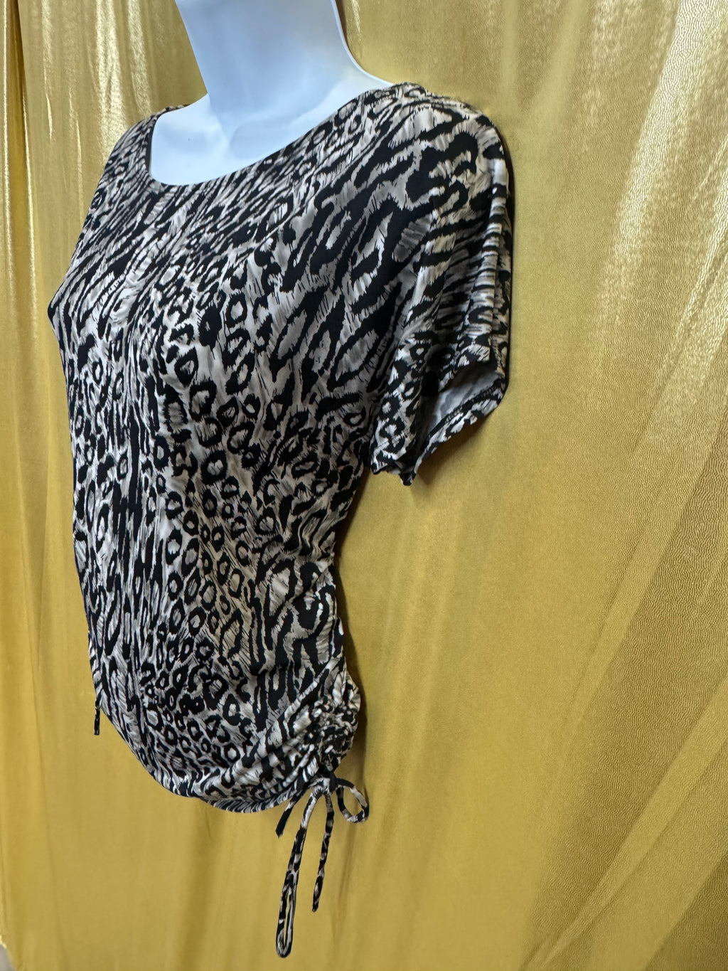 Isabella Rodriguez Leopard Print Blouse | Size Small | Ruched Side Drawstring Top