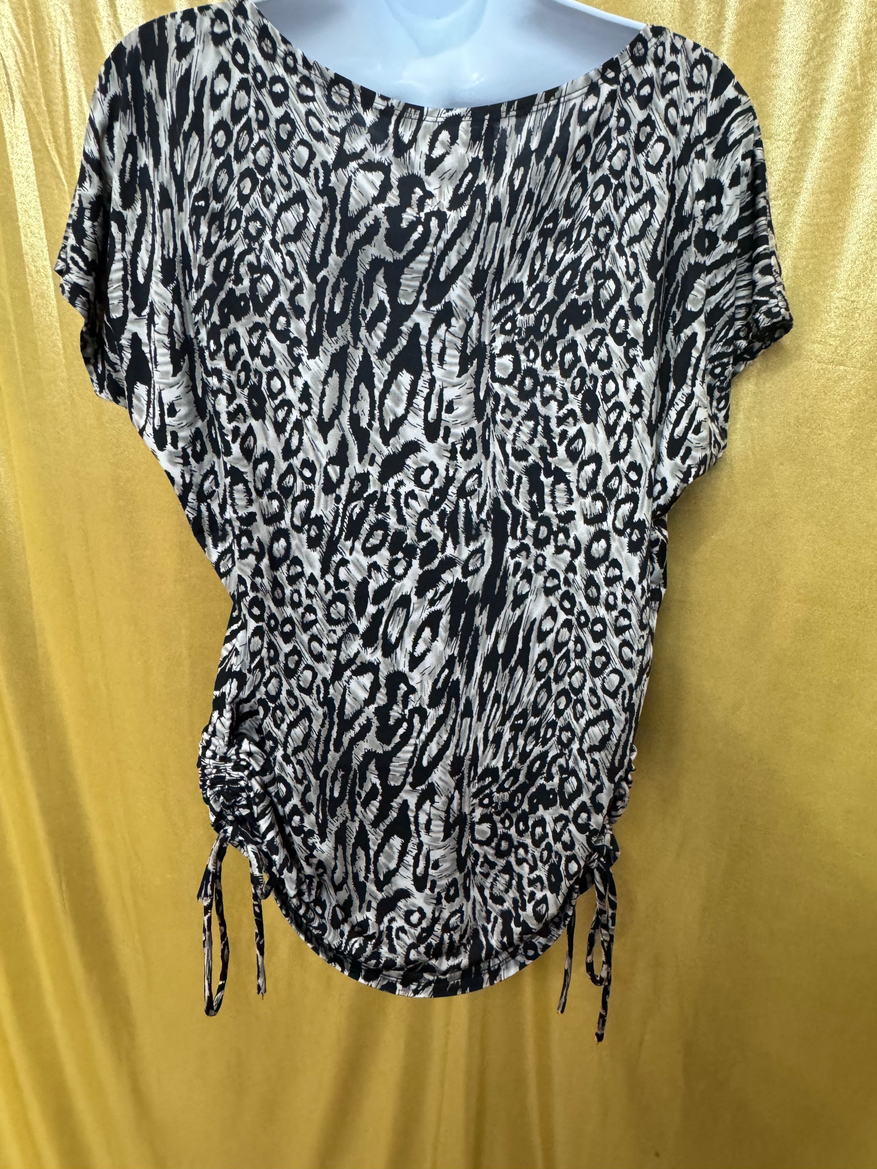 Isabella Rodriguez Leopard Print Blouse | Size Small | Ruched Side Drawstring Top
