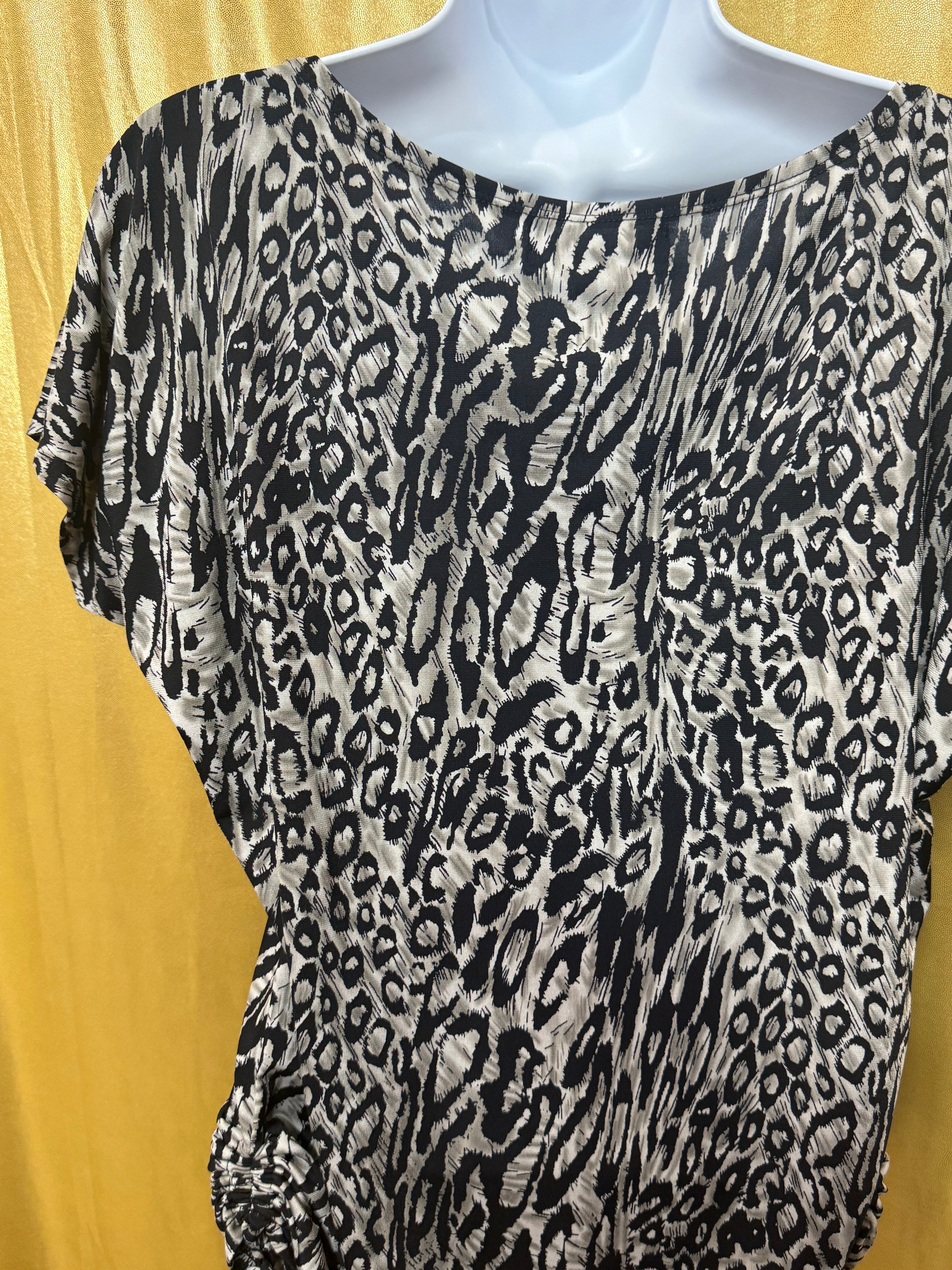 Isabella Rodriguez Leopard Print Blouse | Size Small | Ruched Side Drawstring Top