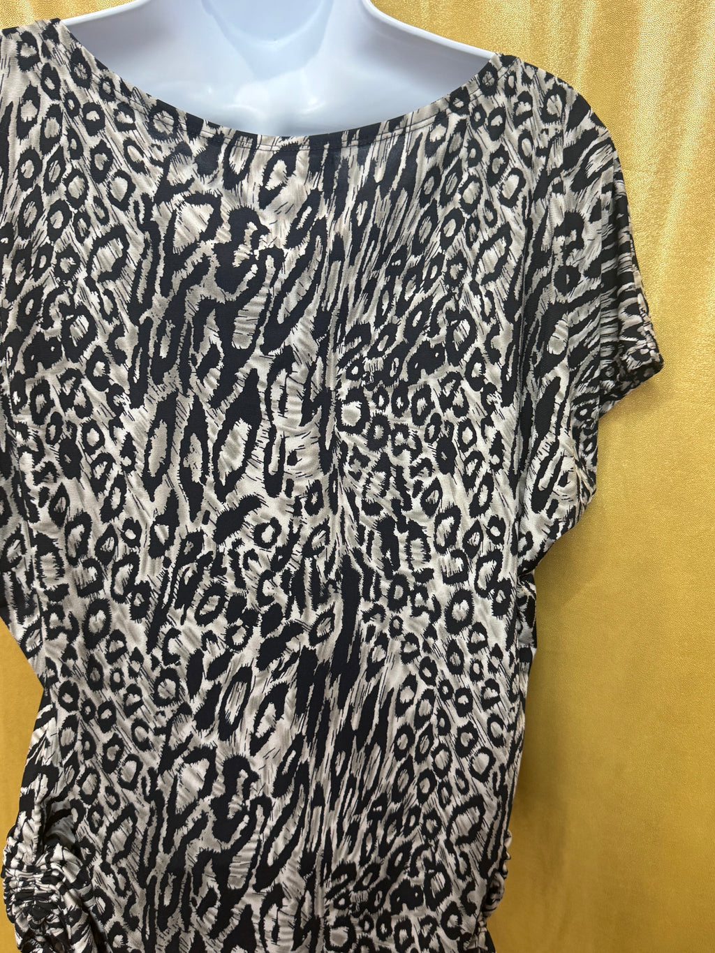 Isabella Rodriguez Leopard Print Blouse | Size Small | Ruched Side Drawstring Top