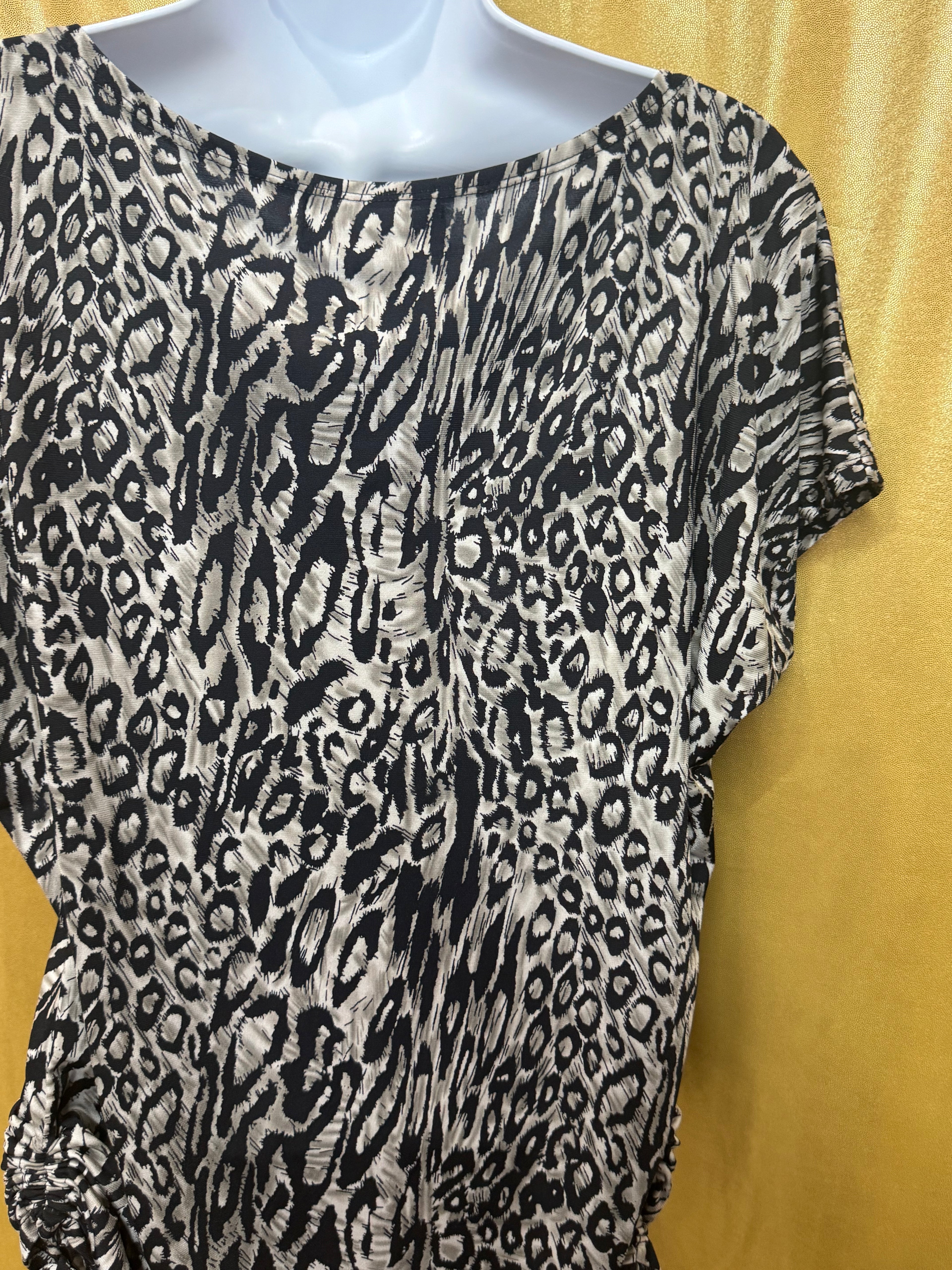 Isabella Rodriguez Leopard Print Blouse | Size Small | Ruched Side Drawstring Top