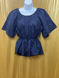 Lucky Brand Navy Blue Embroidered Cotton Peplum Blouse Shirt Top Size Small