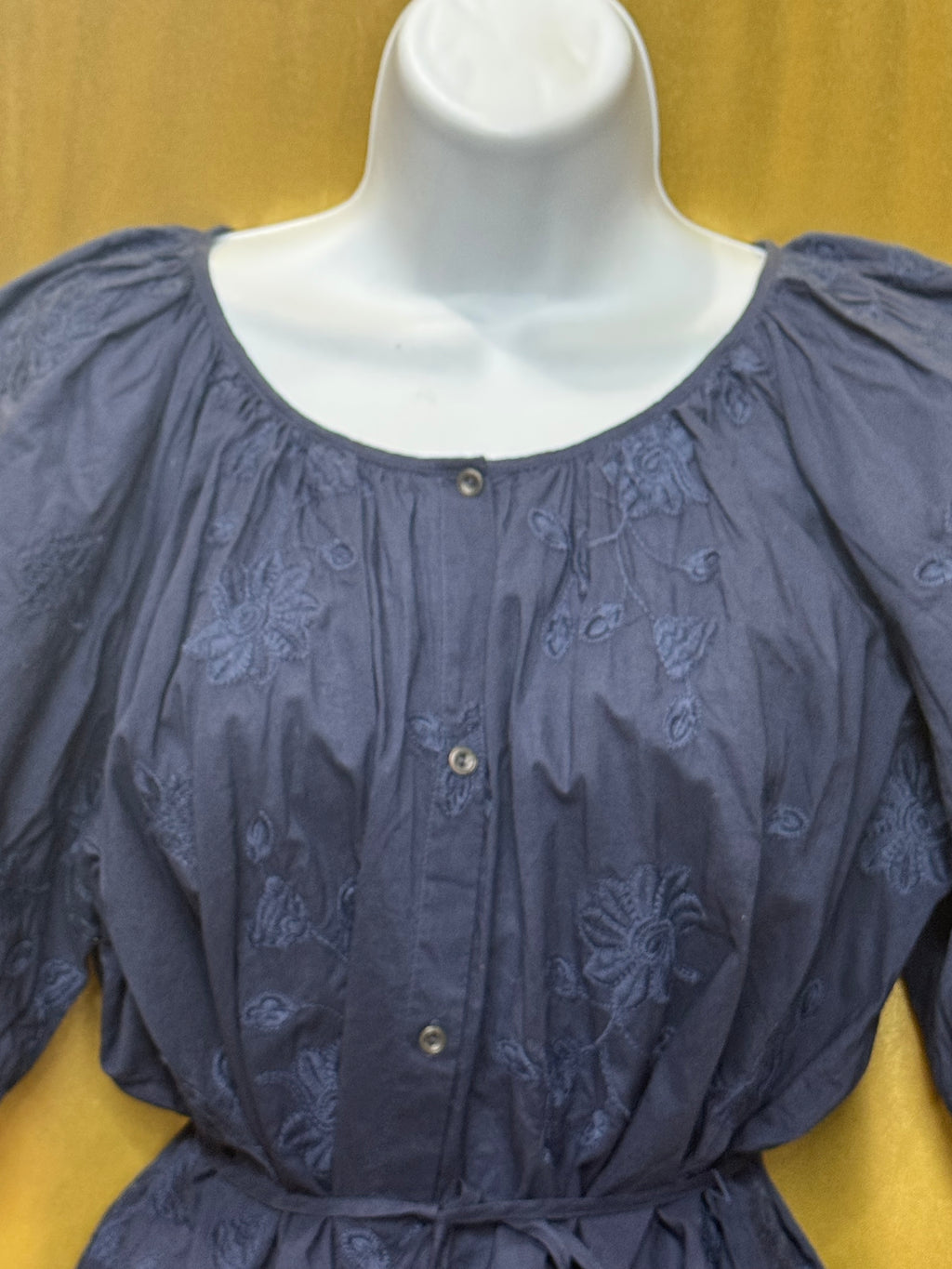 Lucky Brand Navy Blue Embroidered Cotton Peplum Blouse Shirt Top Size Small
