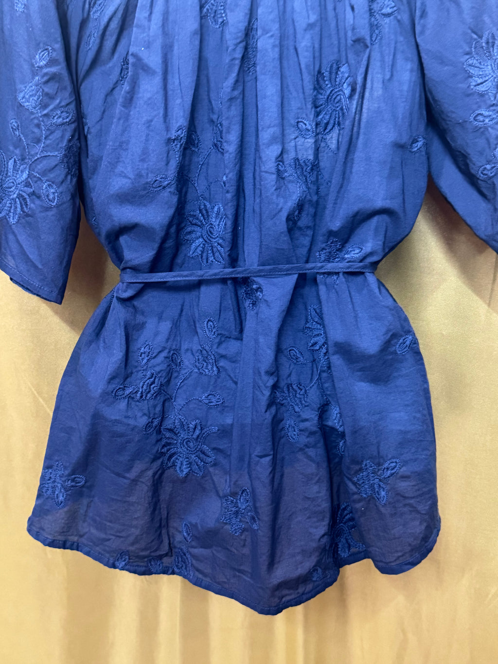 Lucky Brand Navy Blue Embroidered Cotton Peplum Blouse Shirt Top Size Small