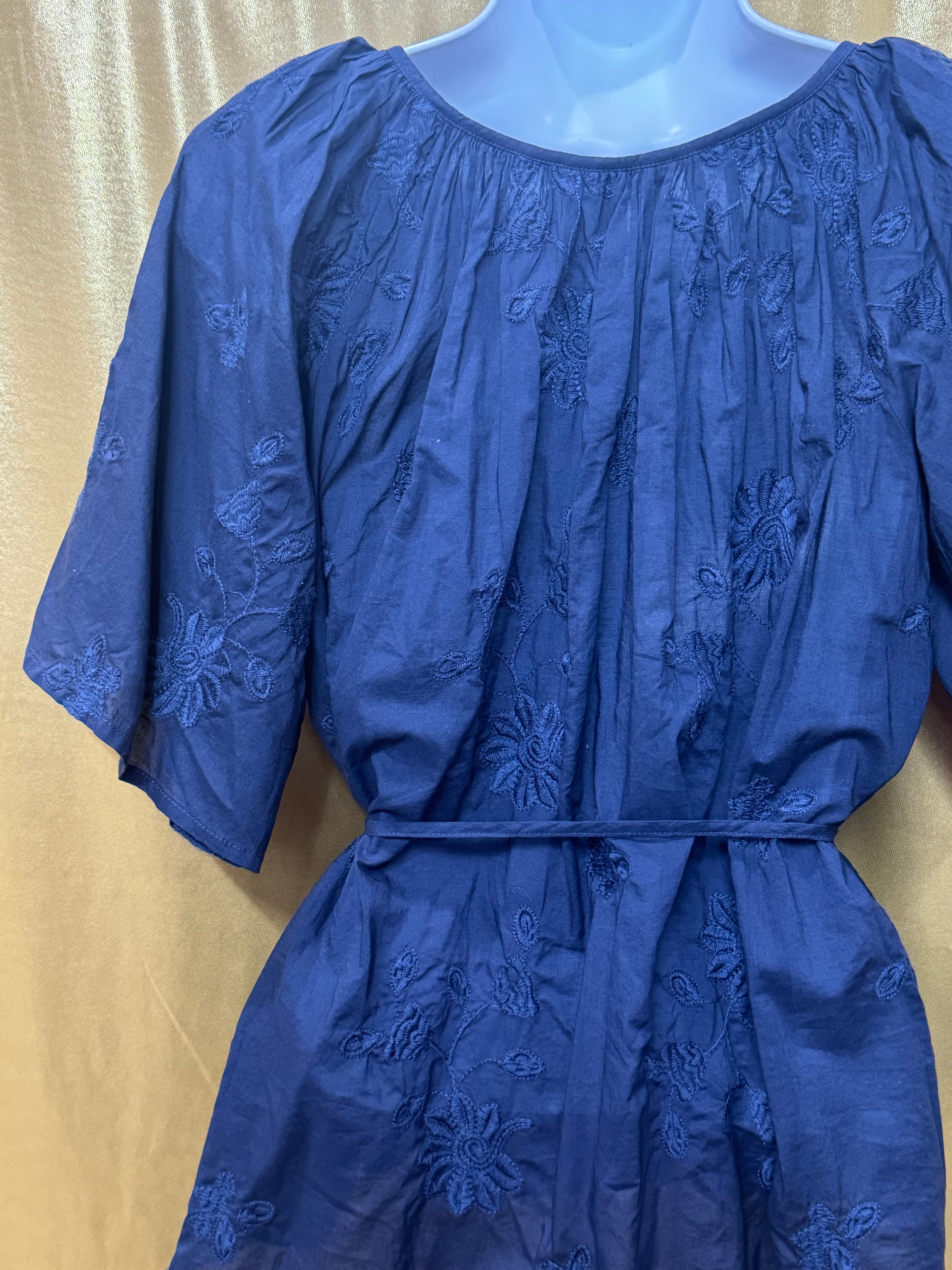 Lucky Brand Navy Blue Embroidered Cotton Peplum Blouse Shirt Top Size Small