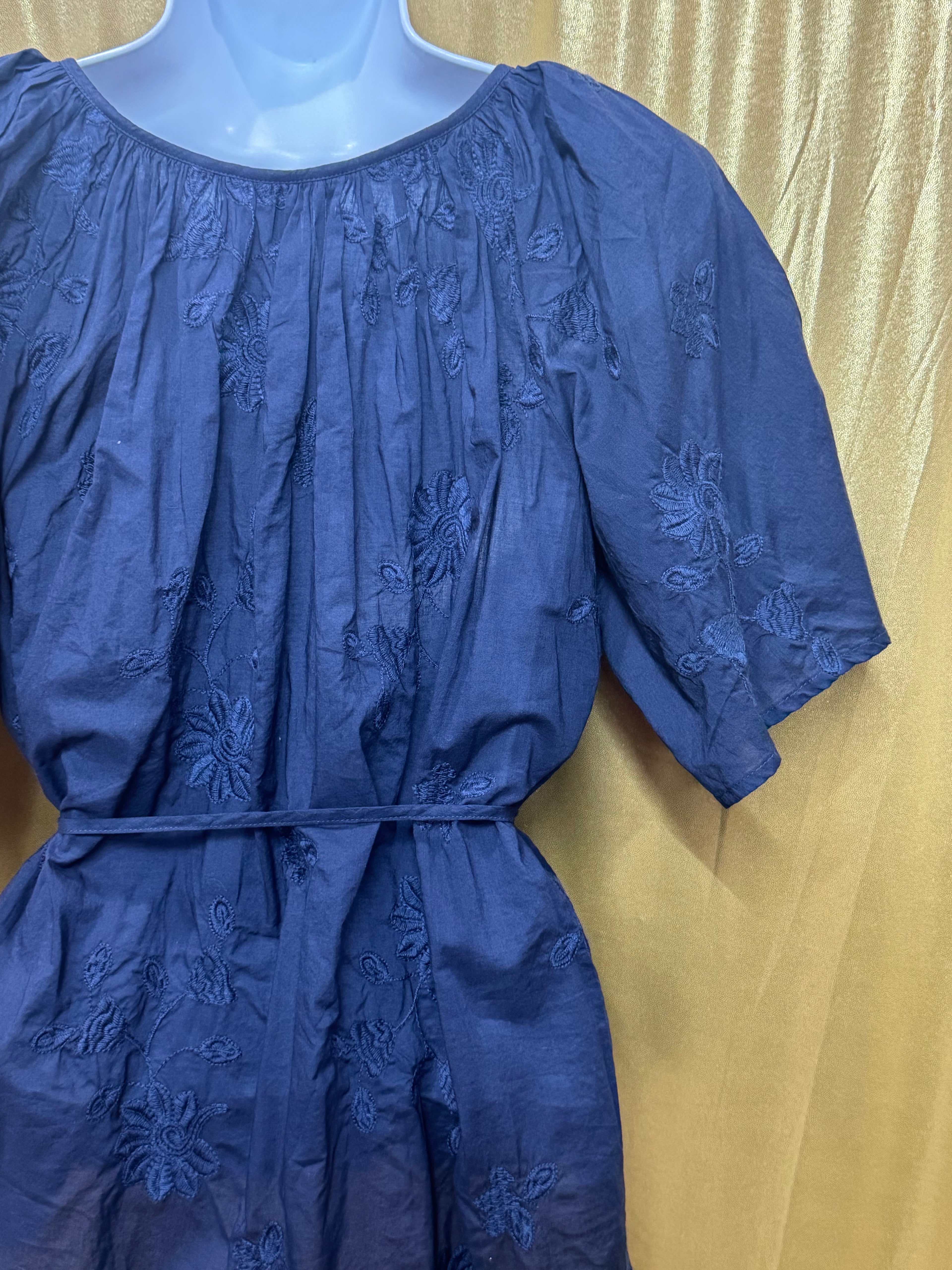Lucky Brand Navy Blue Embroidered Cotton Peplum Blouse Shirt Top Size Small