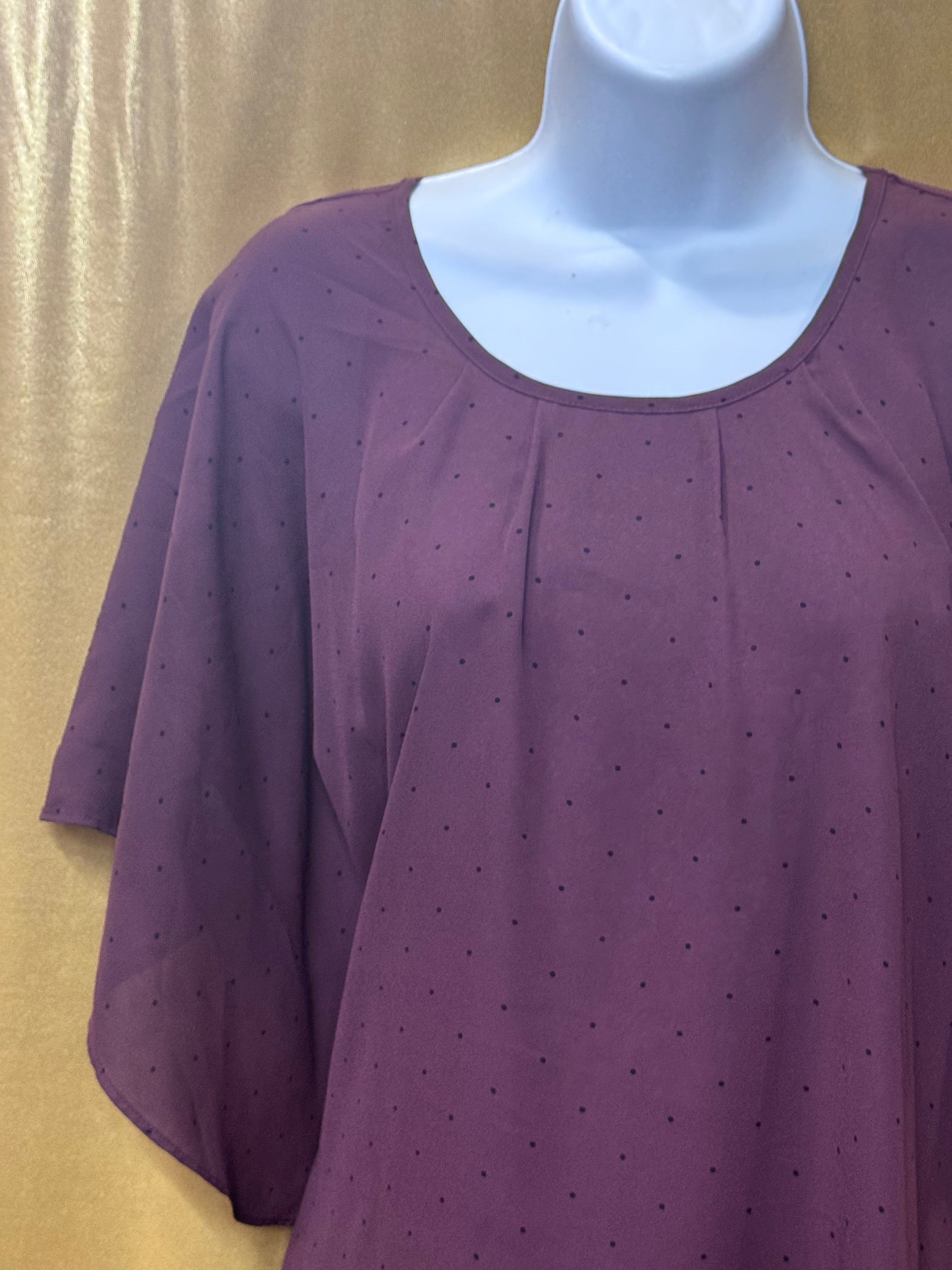 ELLE Purple Polka Dot Poncho Blouse with Built-in Camisole - Size S