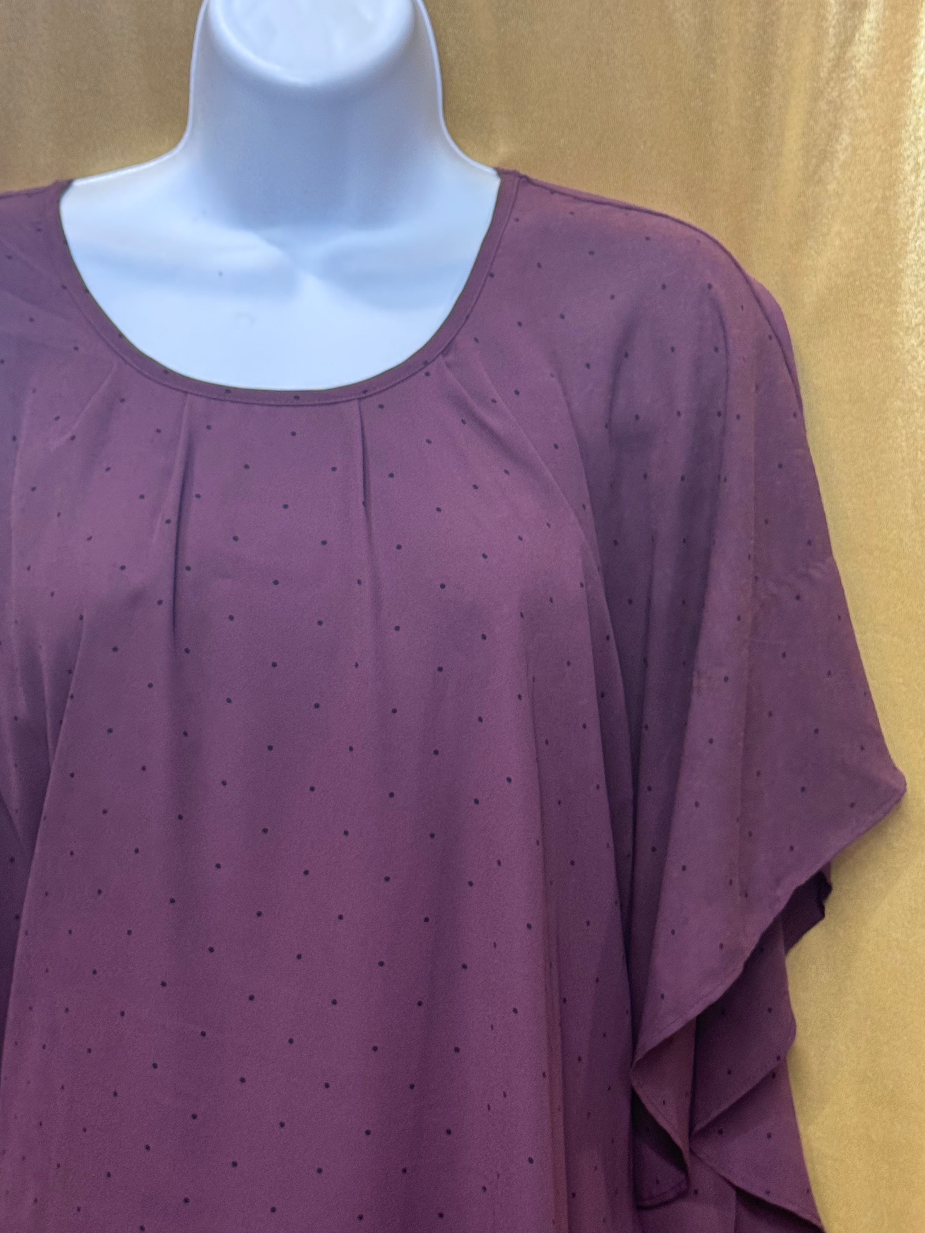 ELLE Purple Polka Dot Poncho Blouse with Built-in Camisole - Size S
