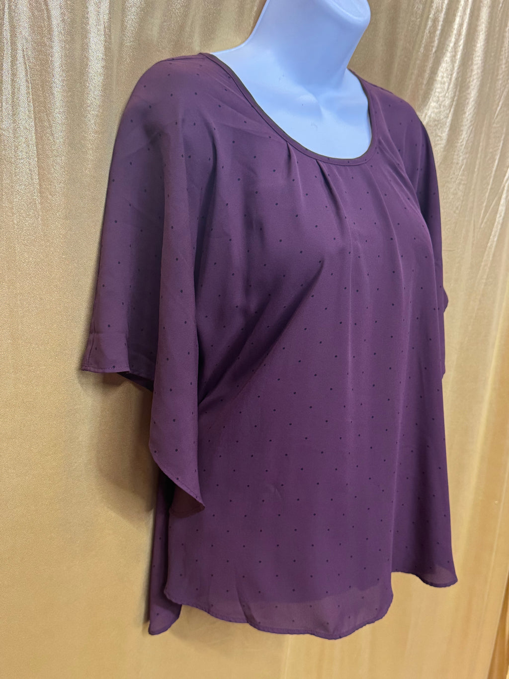 ELLE Purple Polka Dot Poncho Blouse with Built-in Camisole - Size S