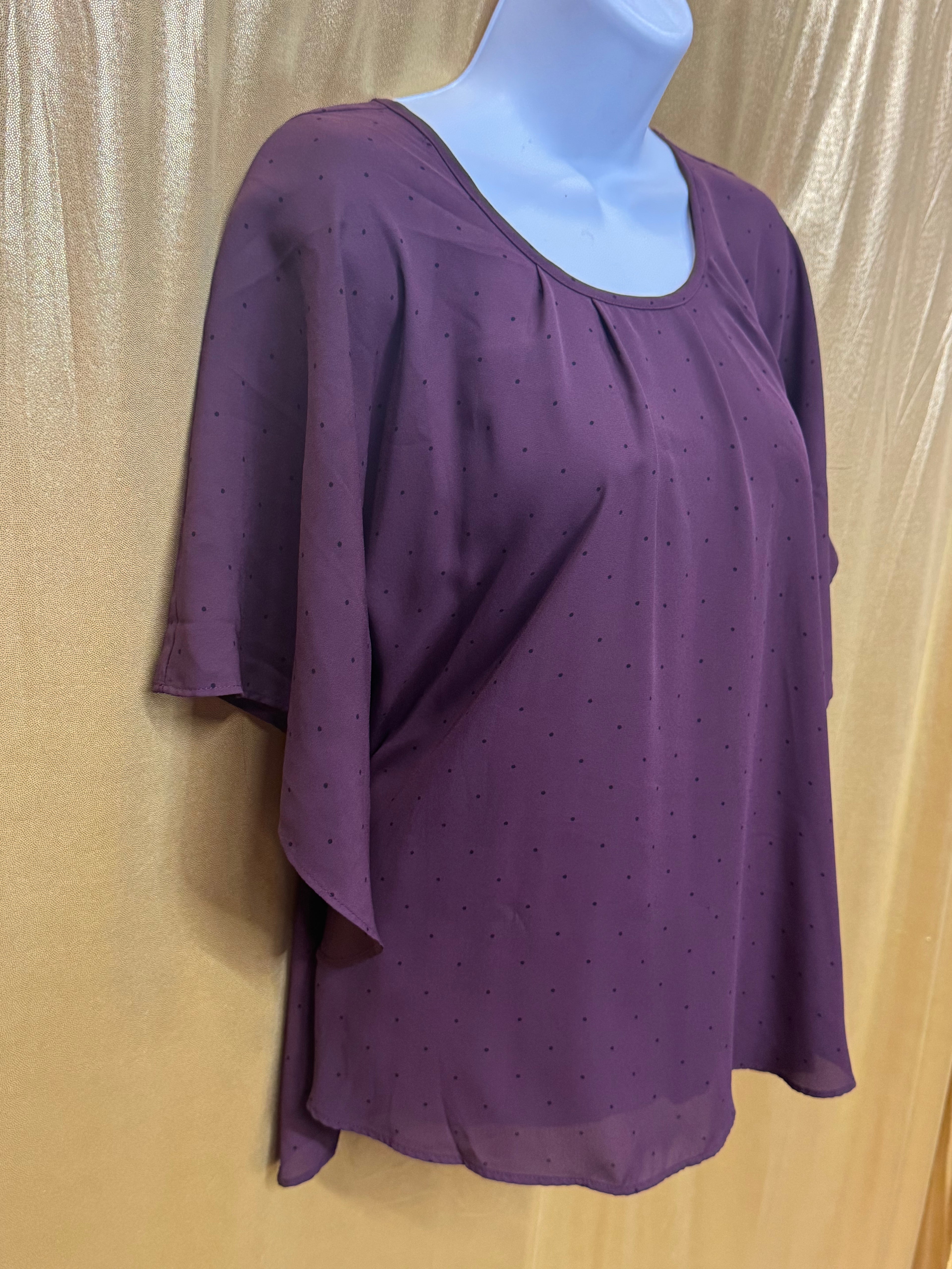 ELLE Purple Polka Dot Poncho Blouse with Built-in Camisole - Size S