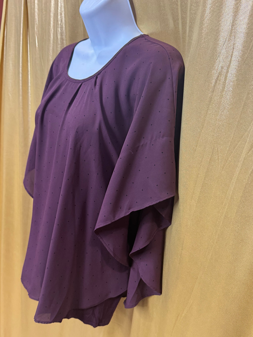 ELLE Purple Polka Dot Poncho Blouse with Built-in Camisole - Size S