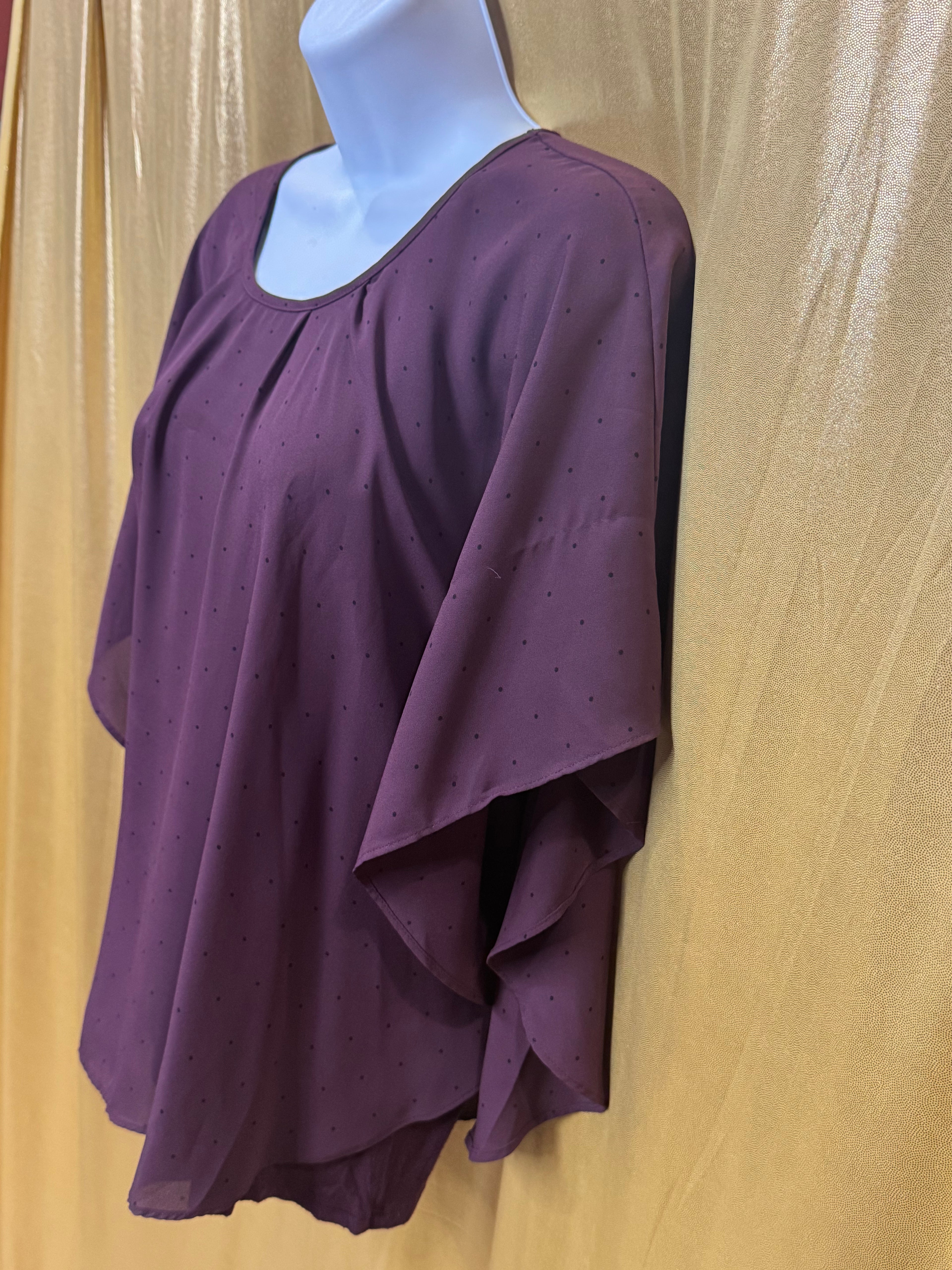 ELLE Purple Polka Dot Poncho Blouse with Built-in Camisole - Size S