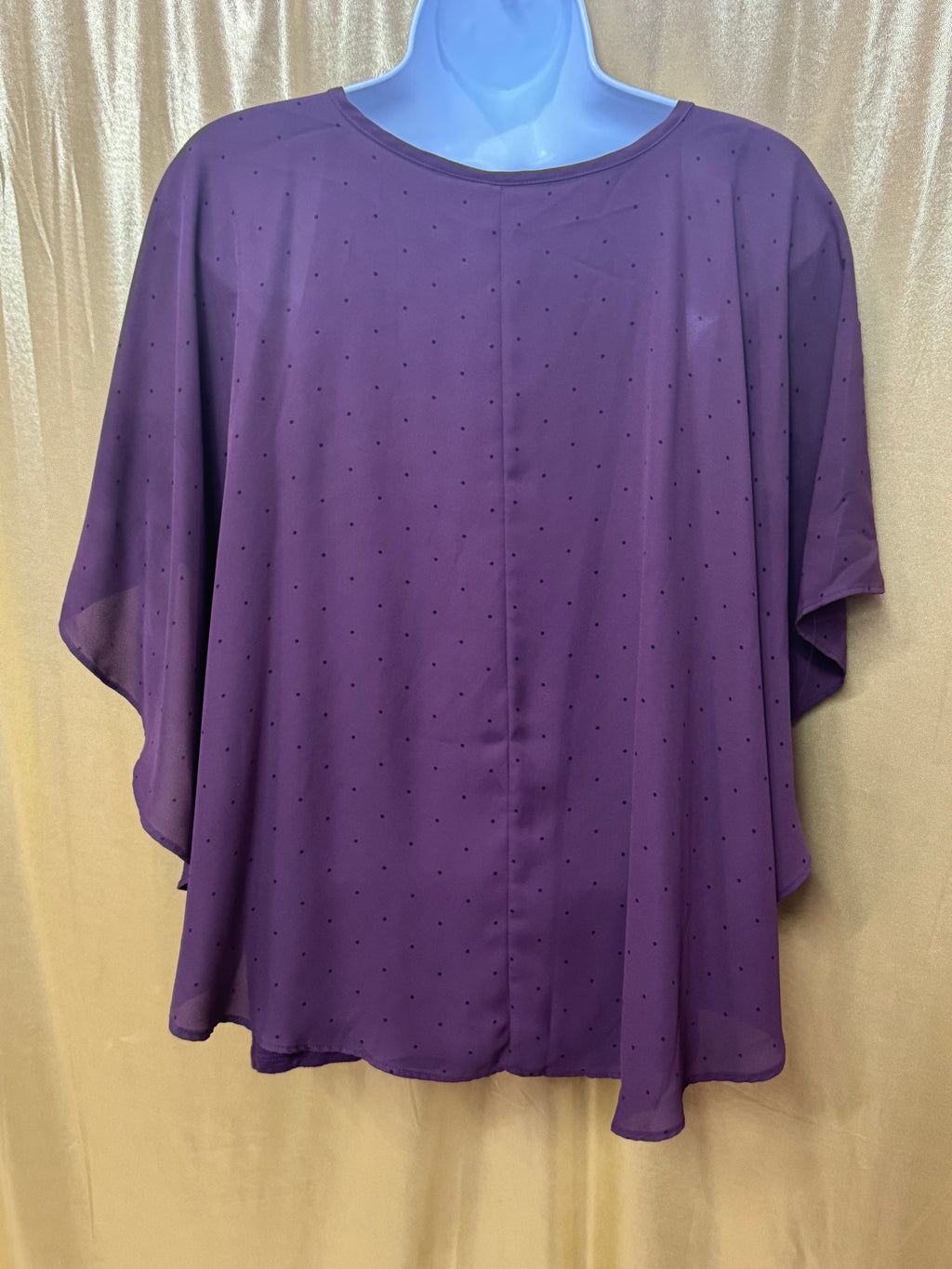 ELLE Purple Polka Dot Poncho Blouse with Built-in Camisole - Size S
