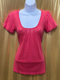 American Eagle Pink Scoop Neck Pleated Blouse Short Puff Sleeve Top Size Small
