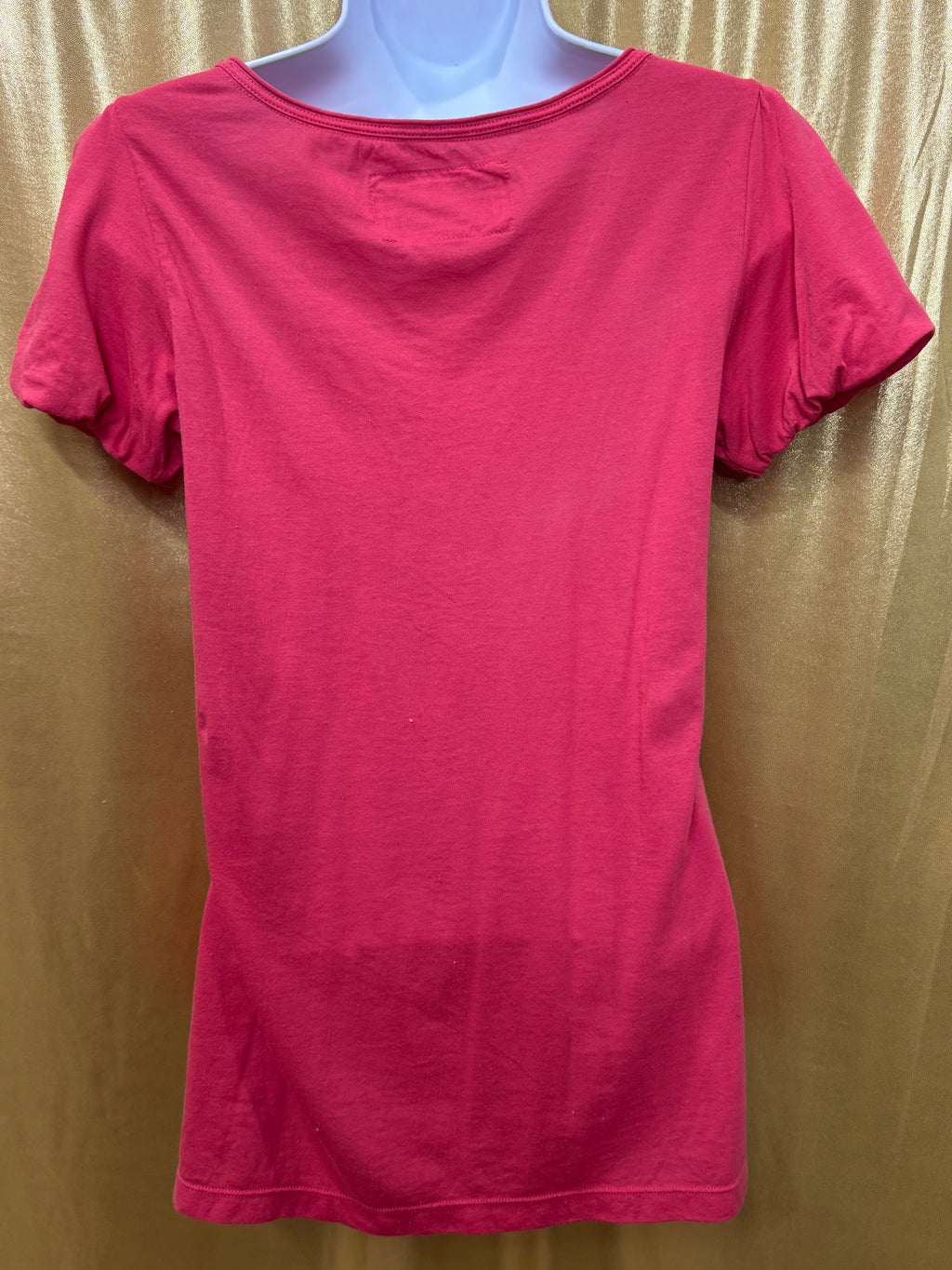 American Eagle Pink Scoop Neck Pleated Blouse Short Puff Sleeve Top Size Small