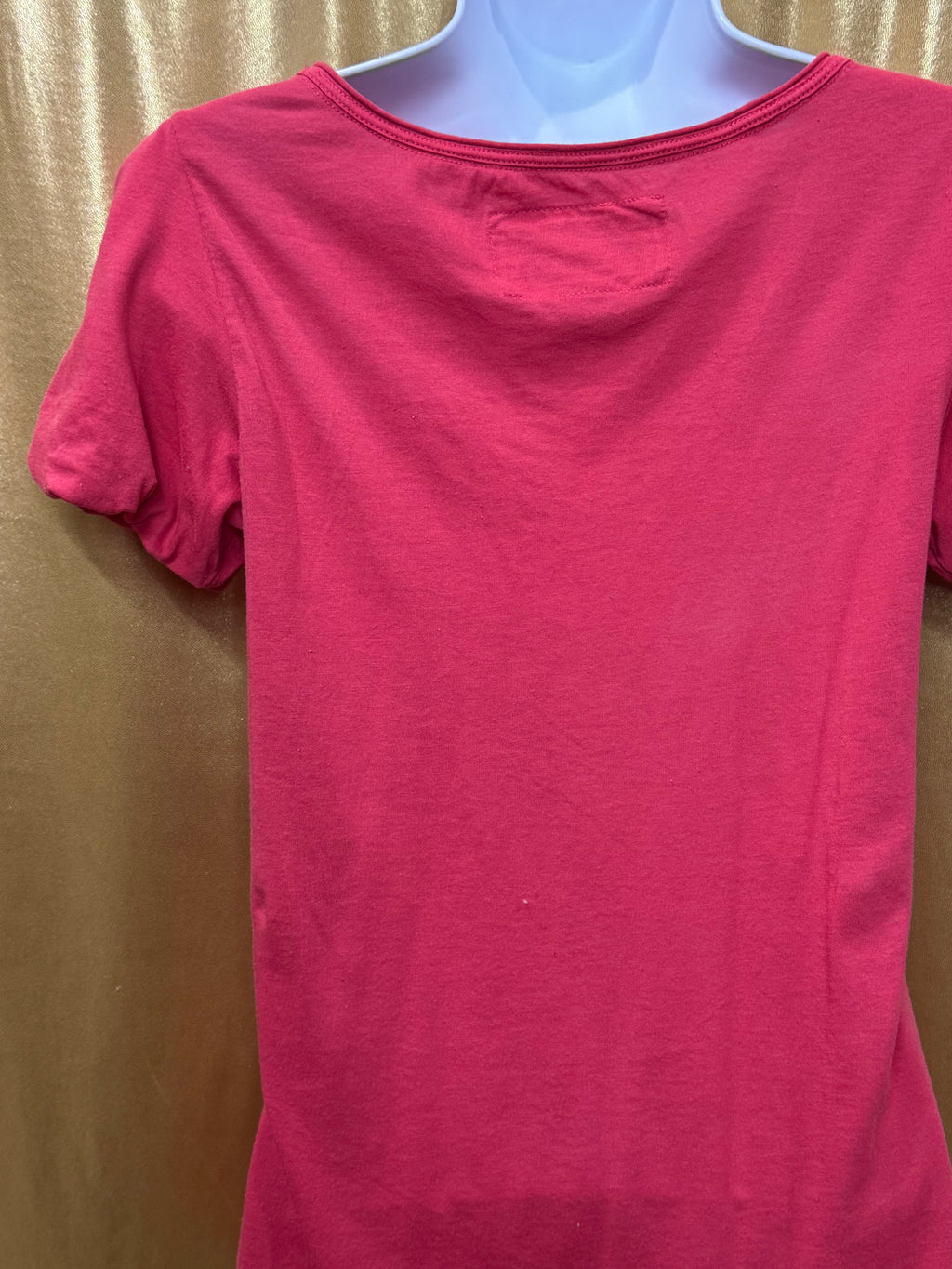 American Eagle Pink Scoop Neck Pleated Blouse Short Puff Sleeve Top Size Small