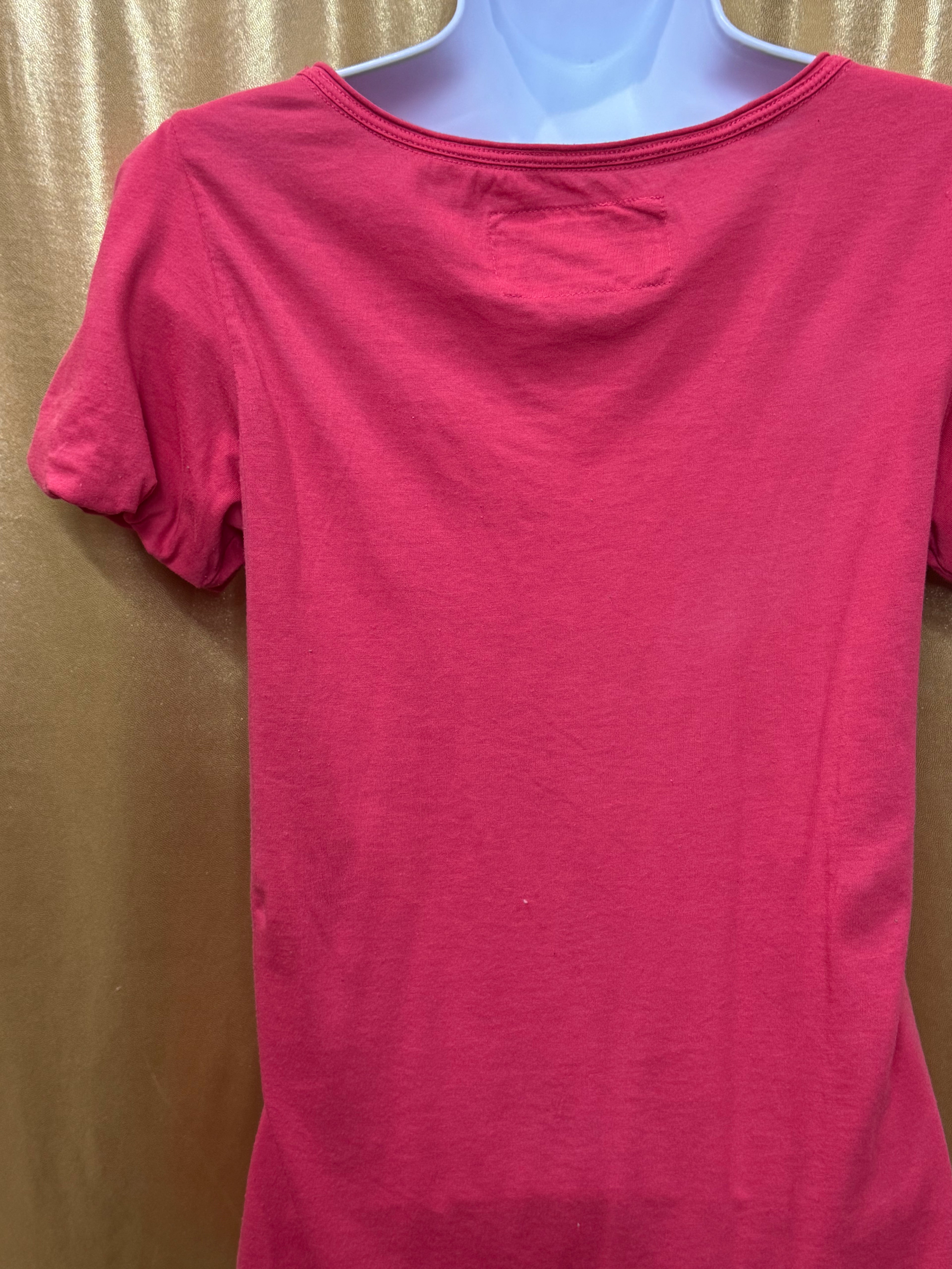American Eagle Pink Scoop Neck Pleated Blouse Short Puff Sleeve Top Size Small