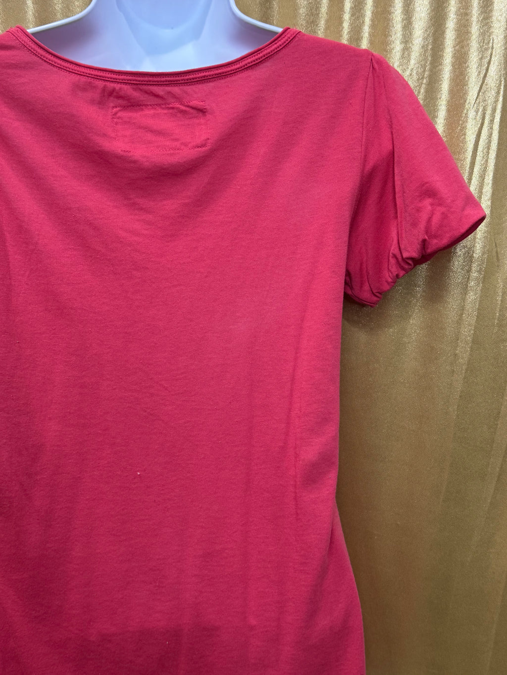 American Eagle Pink Scoop Neck Pleated Blouse Short Puff Sleeve Top Size Small