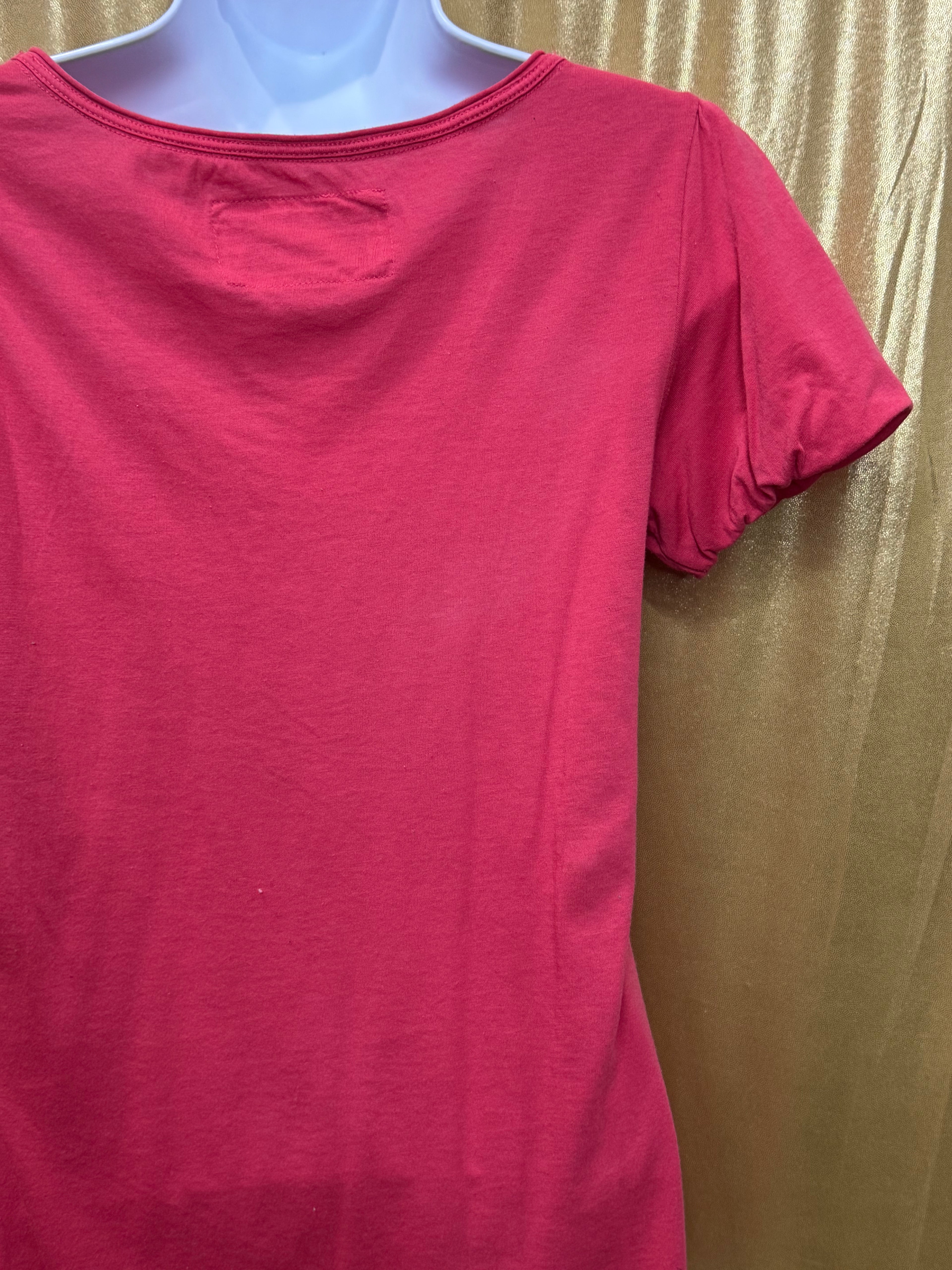 American Eagle Pink Scoop Neck Pleated Blouse Short Puff Sleeve Top Size Small