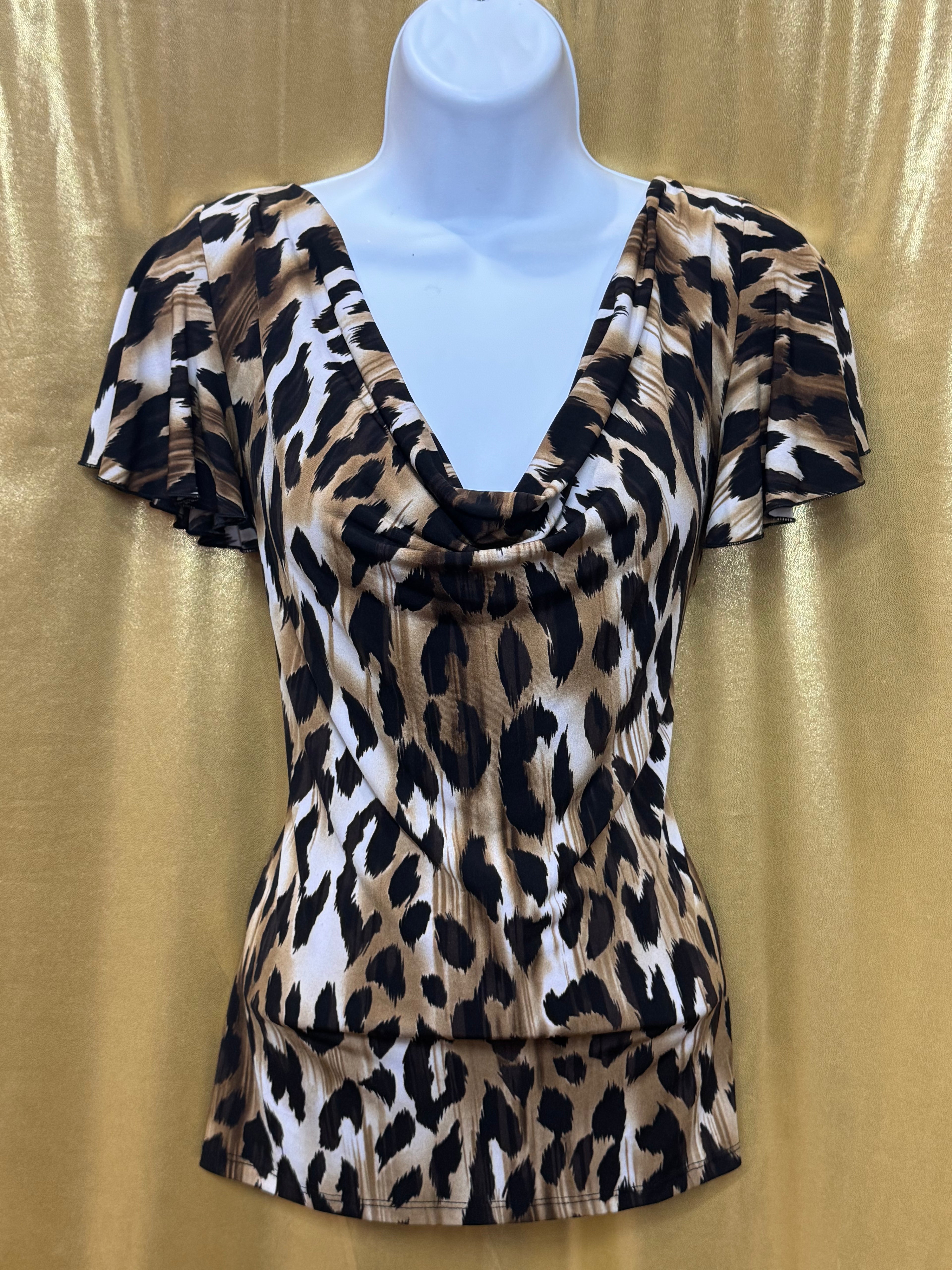 Grace Elements Leopard Print Cowl Neck Flutter Sleeve Top - Size S