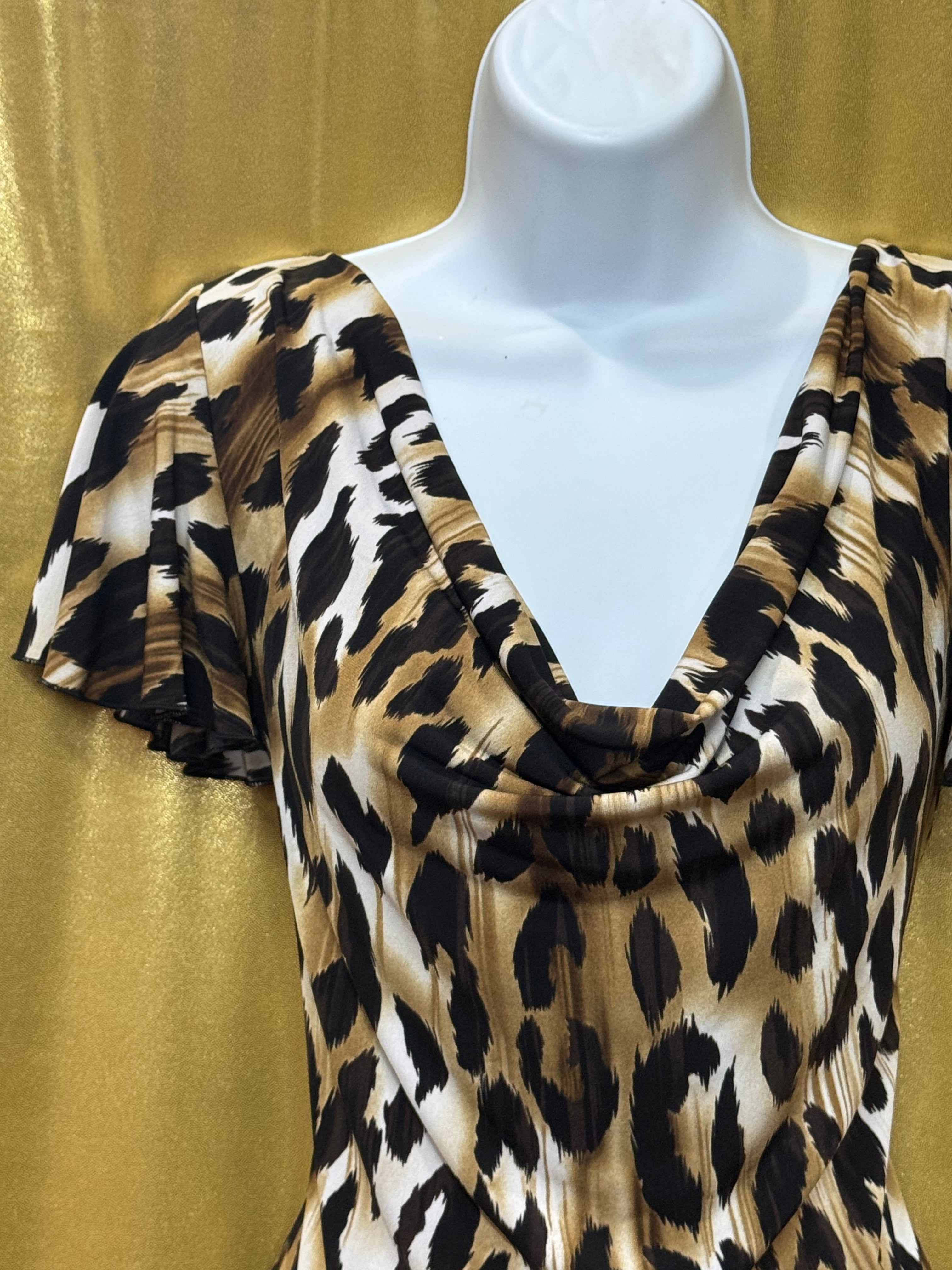 Grace Elements Leopard Print Cowl Neck Flutter Sleeve Top - Size S