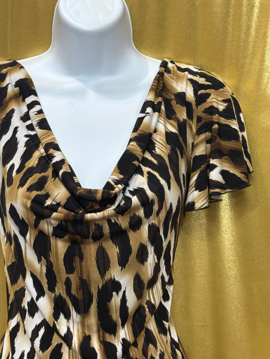 Grace Elements Leopard Print Cowl Neck Flutter Sleeve Top - Size S