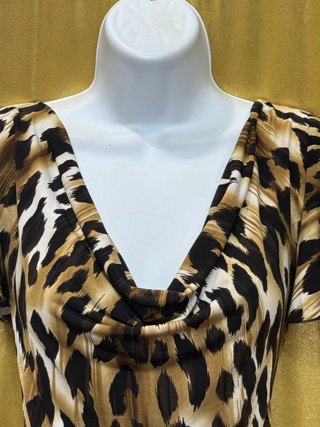 Grace Elements Leopard Print Cowl Neck Flutter Sleeve Top - Size S