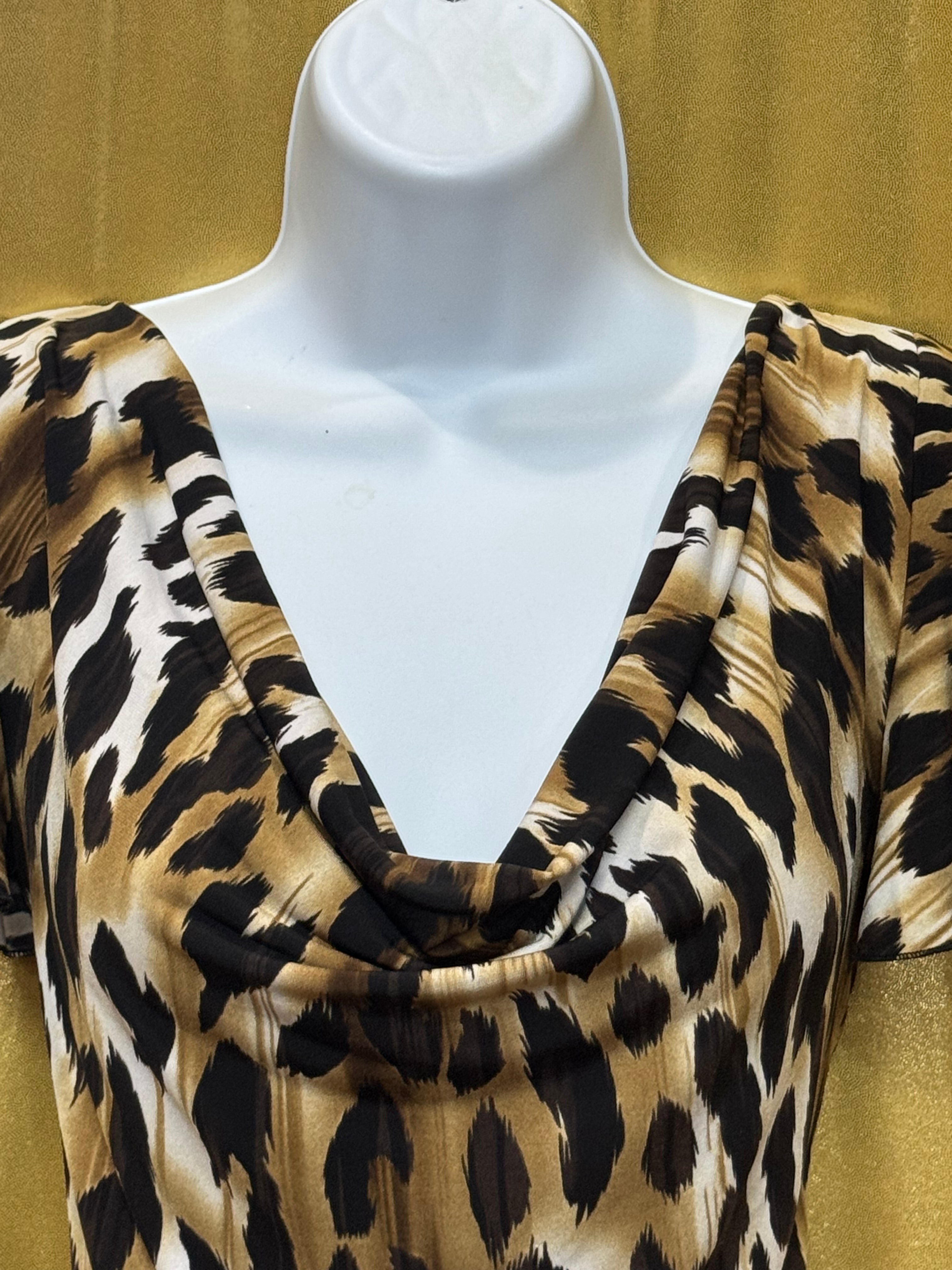 Grace Elements Leopard Print Cowl Neck Flutter Sleeve Top - Size S