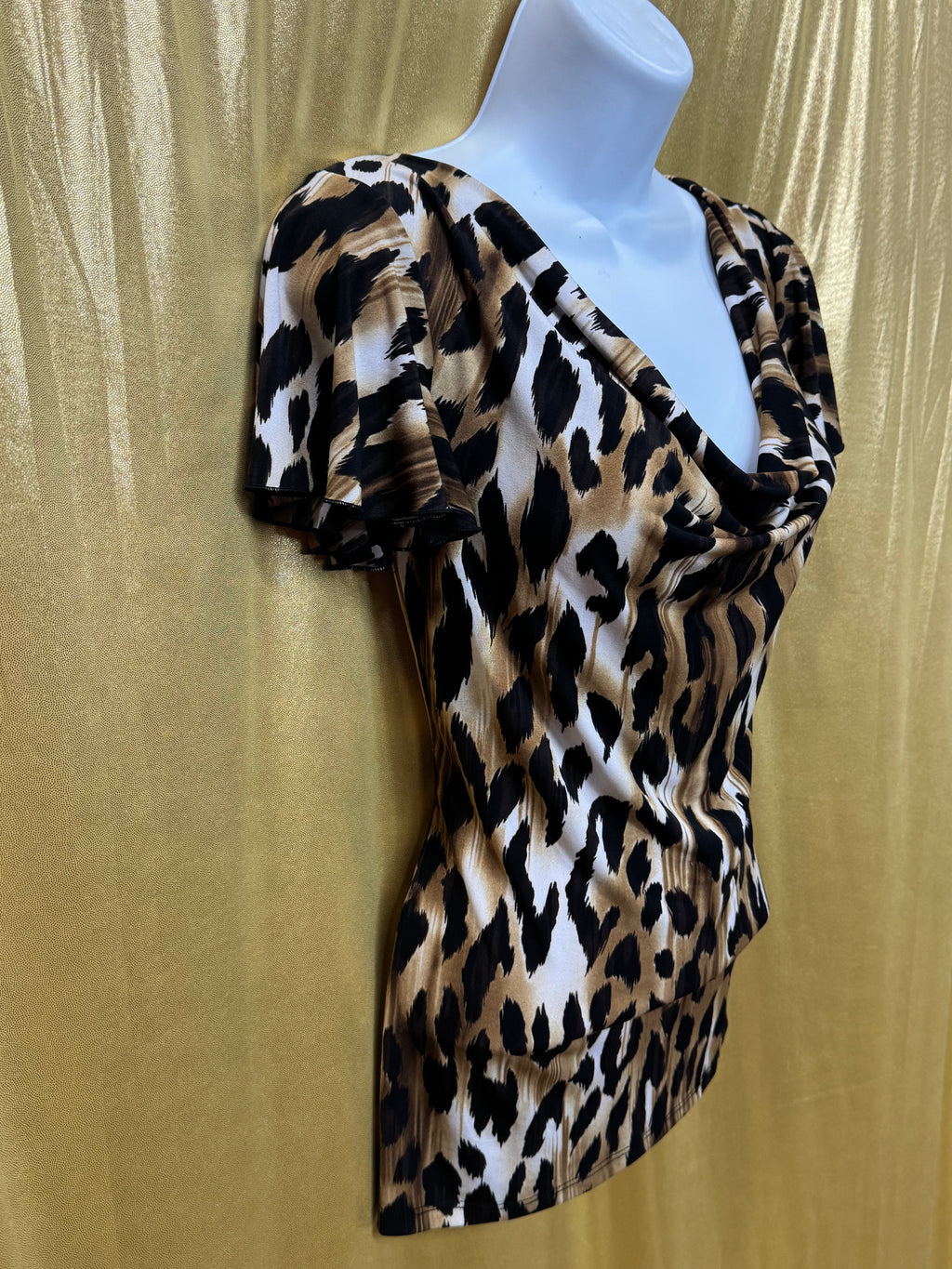 Grace Elements Leopard Print Cowl Neck Flutter Sleeve Top - Size S