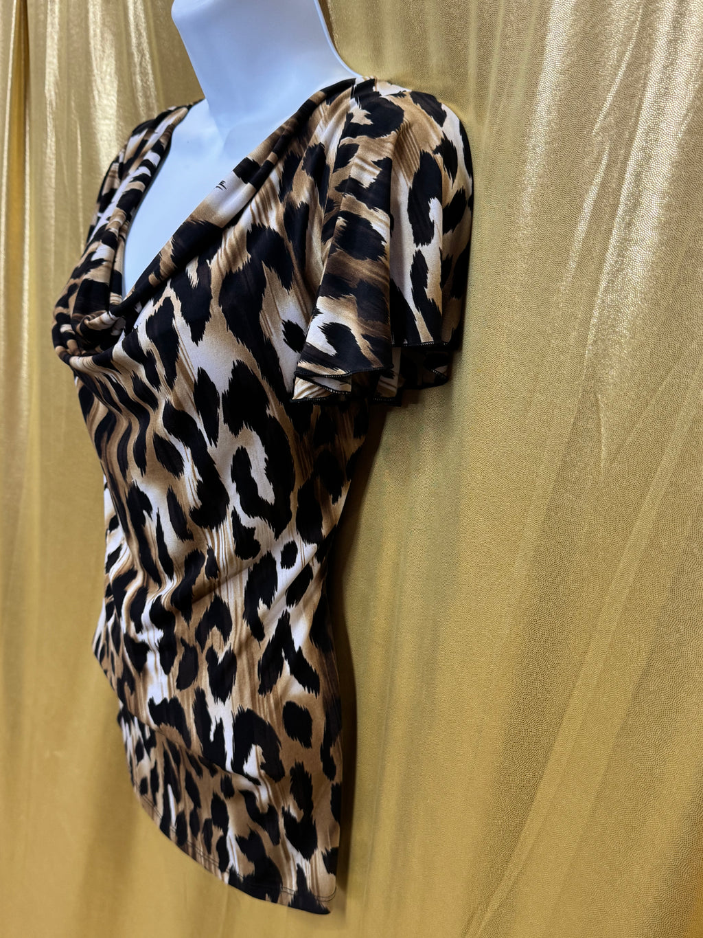 Grace Elements Leopard Print Cowl Neck Flutter Sleeve Top - Size S