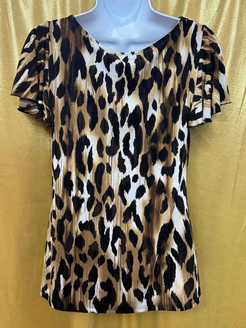 Grace Elements Leopard Print Cowl Neck Flutter Sleeve Top - Size S
